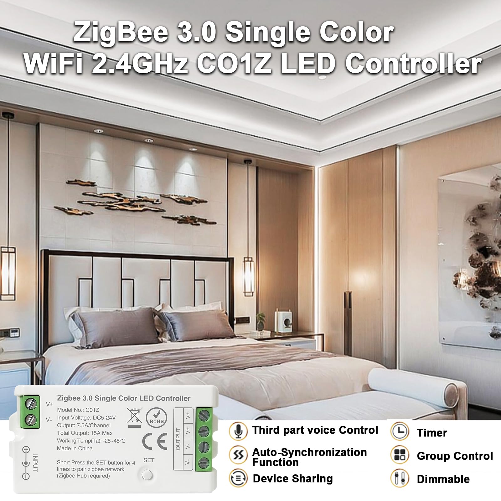 Tunichx Zigbee 3.0 Led Controller C01Z Single Color Pwm Led Strip Bulb Dimmer Compatible With Echo Plus Philip H-Ue Home-Kit Zig