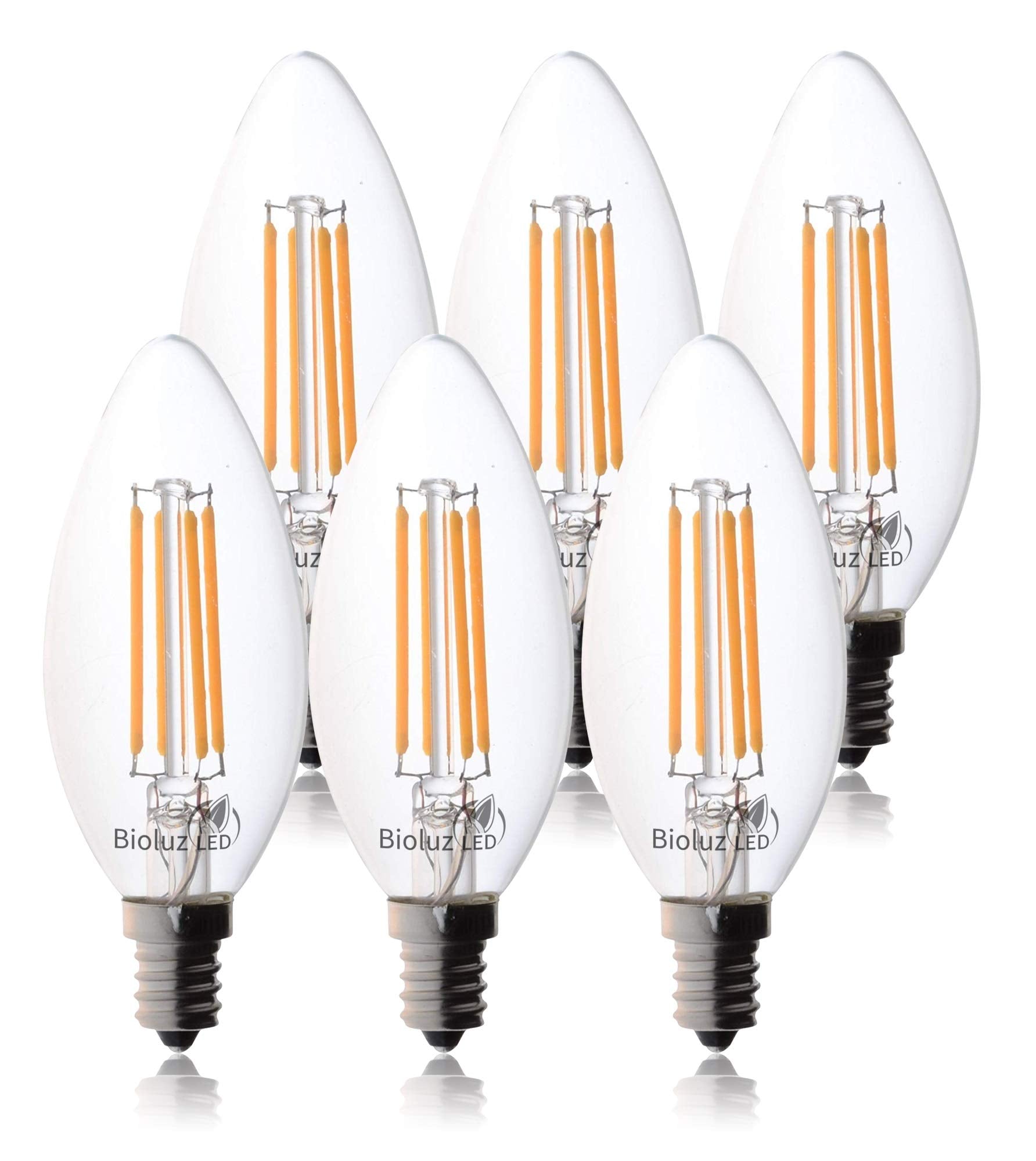 Bioluz Led 92 Cri E12 Led Candelabra Bulbs 60 Watt (5.5W) Warm White 2700K Clear Led Filamament Candle Bulb Dimmable Ul Listed T