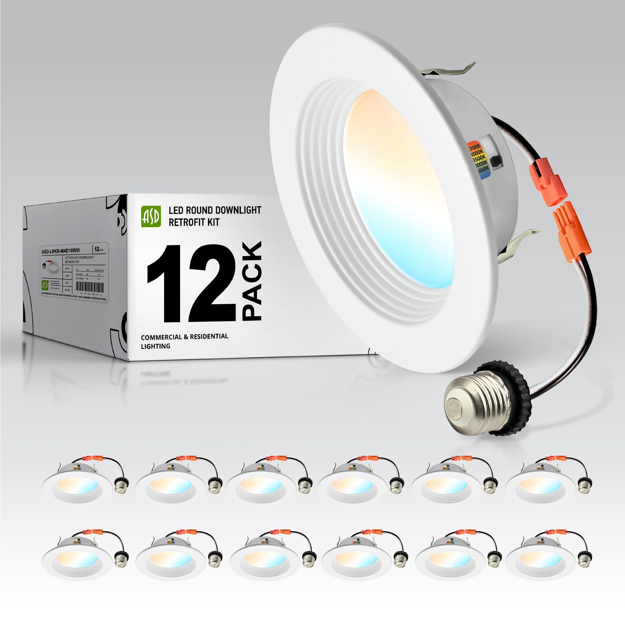 ASD 4 Inch Retrofit LED Recessed Lighting | Metal Trim White 10W 849LM 120V 2700K-5000K Adjustable Ceiling Downlights | Triac Di