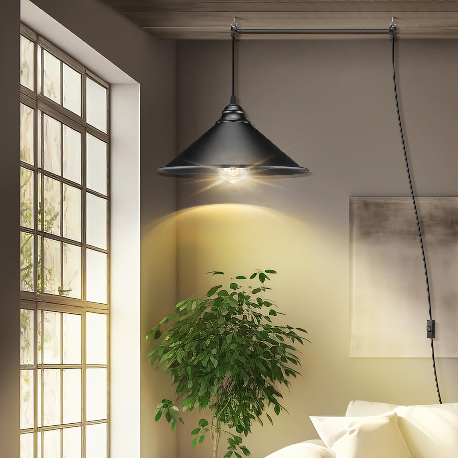 Lyoowng Plug In Pendant Light, Bigger Hanging Lights With Plug In Cord On/Off Switch, 13Ft Industrial Plugin Hanging Light, Vint