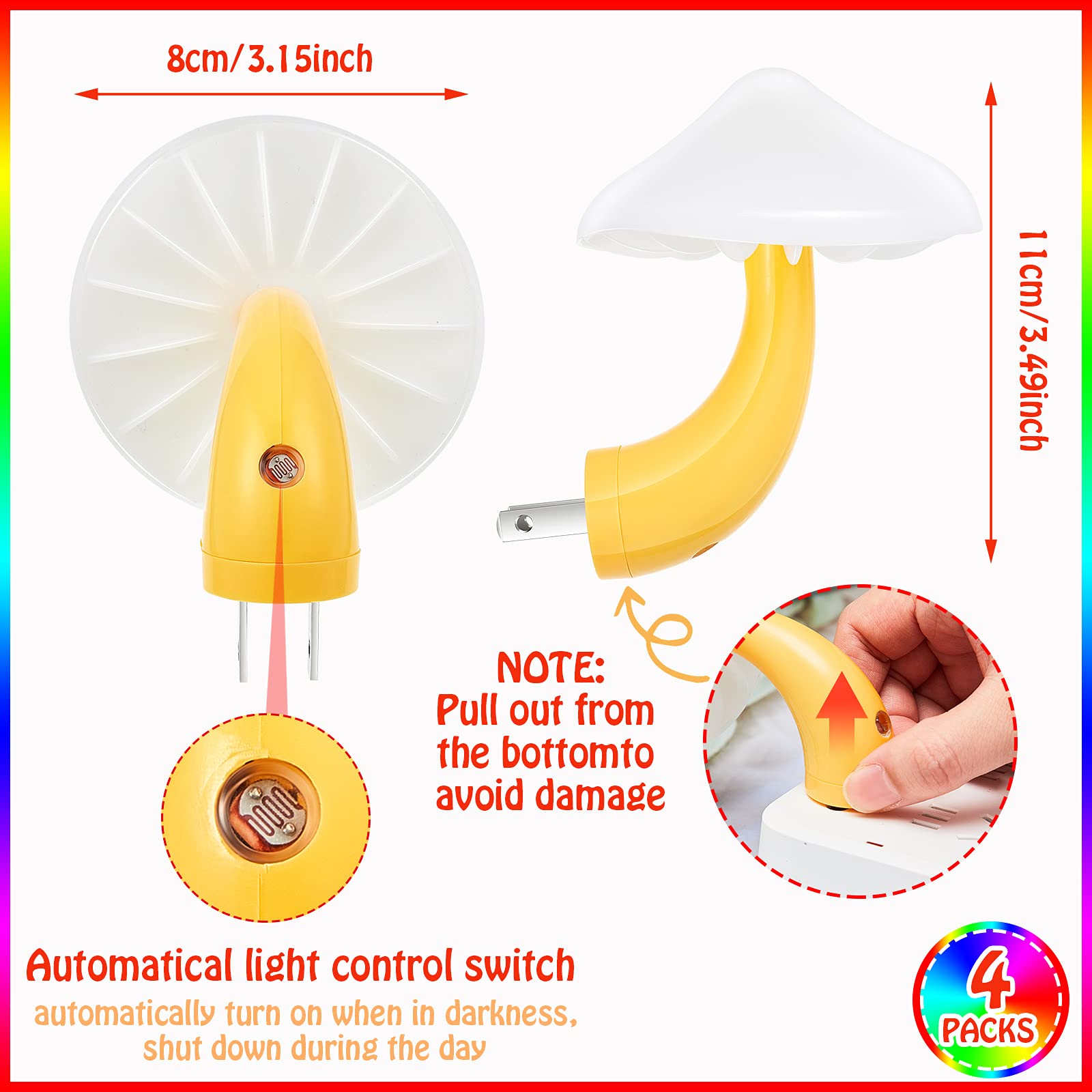 Honoson Mushroom LED Night Light - 7-Color Plug-in Lamp, Acrylonitrile Butadiene Styrene, for Kids & mature-themeds