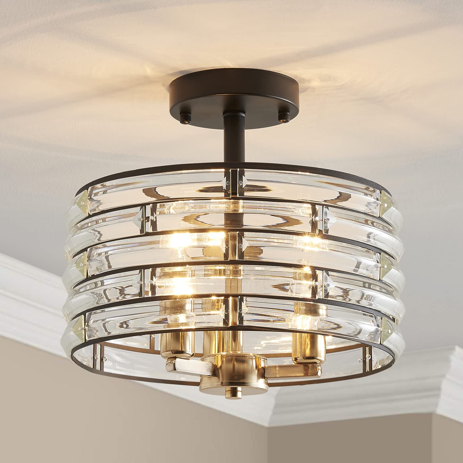 Agv Lighting Ch015Bb Crystal Semi Flush Mount Ceiling Light Fixture, E12 Base 3-Lights, D12 X H 9'', Crystal Lamp Shade, Light G