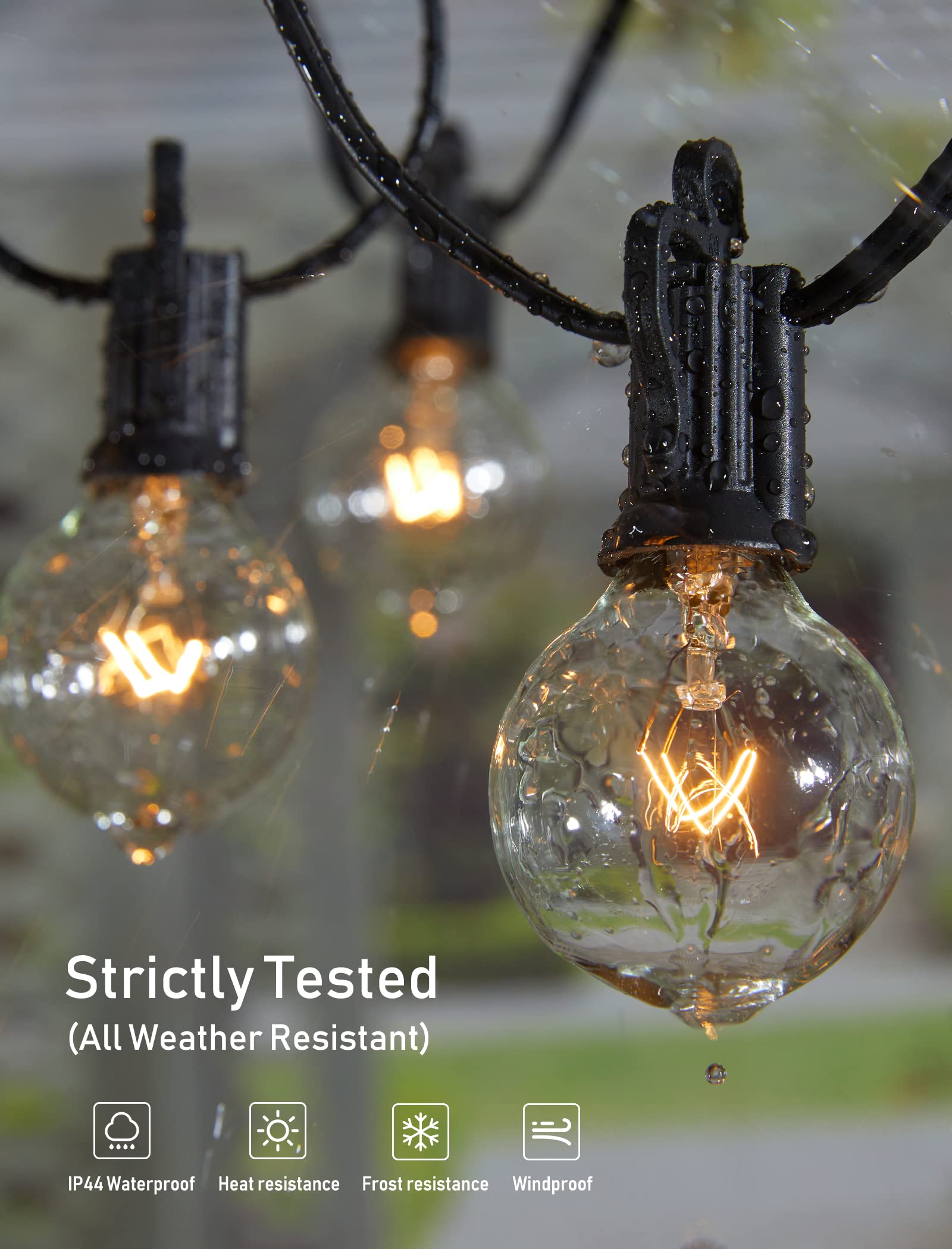 Brightown 25FT G40 Globe String Lights - 27 Edison Bulbs, Waterproof, Black, E12 Socket, Perfect for Patio, Porch & Party Decor