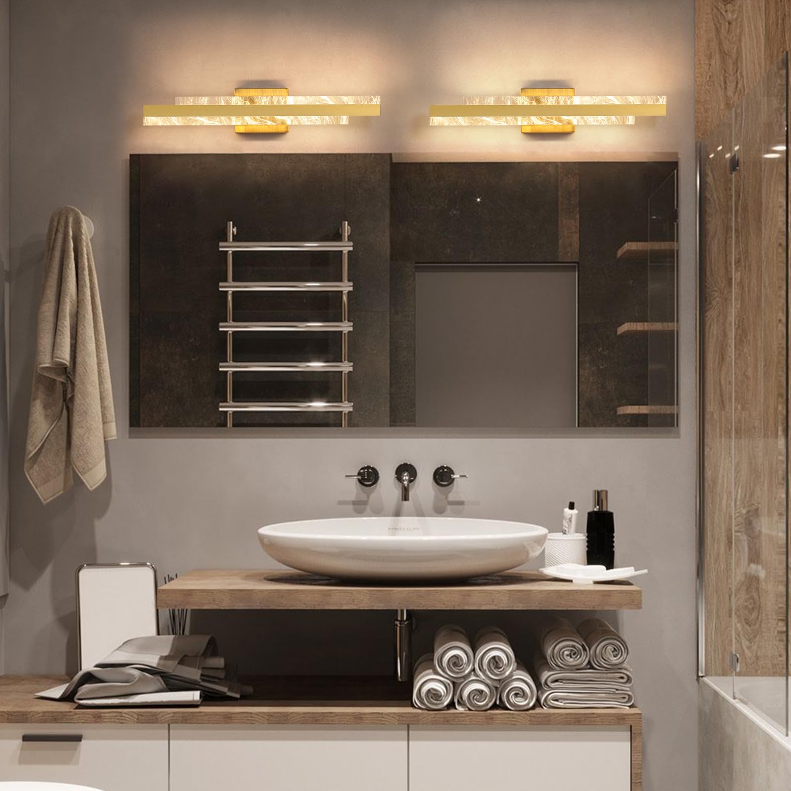 Hahzt Modern Bathroom Vanity Light: Brushed Gold 24 Inch 28W Dimmable Led Bath Bar Light Fixtures Over Mirror - Wall Sconce Picture Lights For Paintings Cabinets Bedroom 3000K