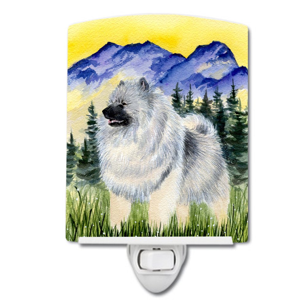 Caroline'S Treasures Ss8323Cnl Keeshond Ceramic Night Light Compact, Ul-Certified, Ideal For Bedroom, Bathroom, Nursery, Hallway, Kitchen, 6X4X3, Multicolor