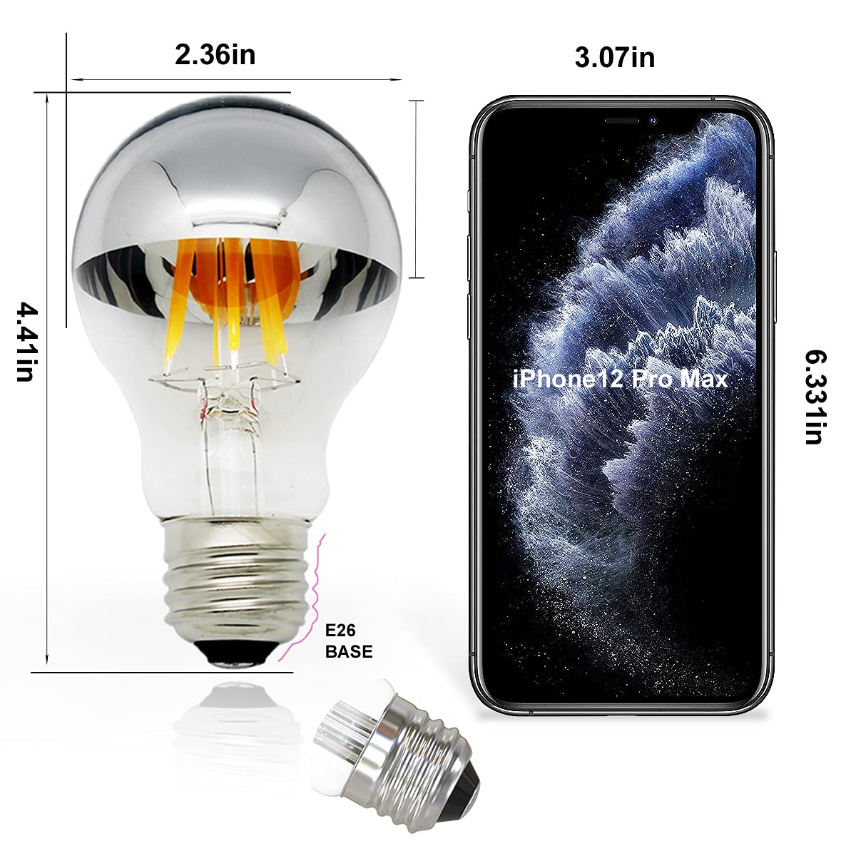 KarlunKoy Dimmable LED Edison Bulb 6W (60W Equivalent) A19 Silver Mirror 2700K Warm White Pack of 2