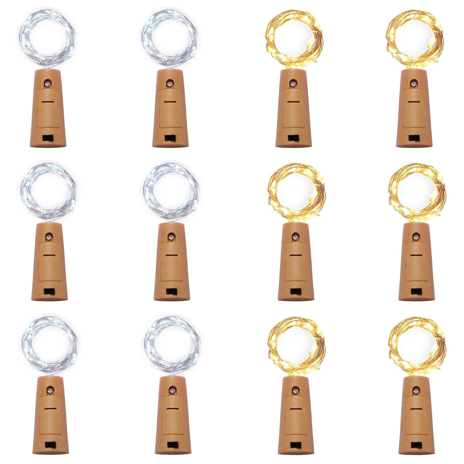 NiniTe LIGHTS 20 LED Wine Bottle Cork Lights, Copper Wire Fairy String Lights, 12 Pack, Multi White