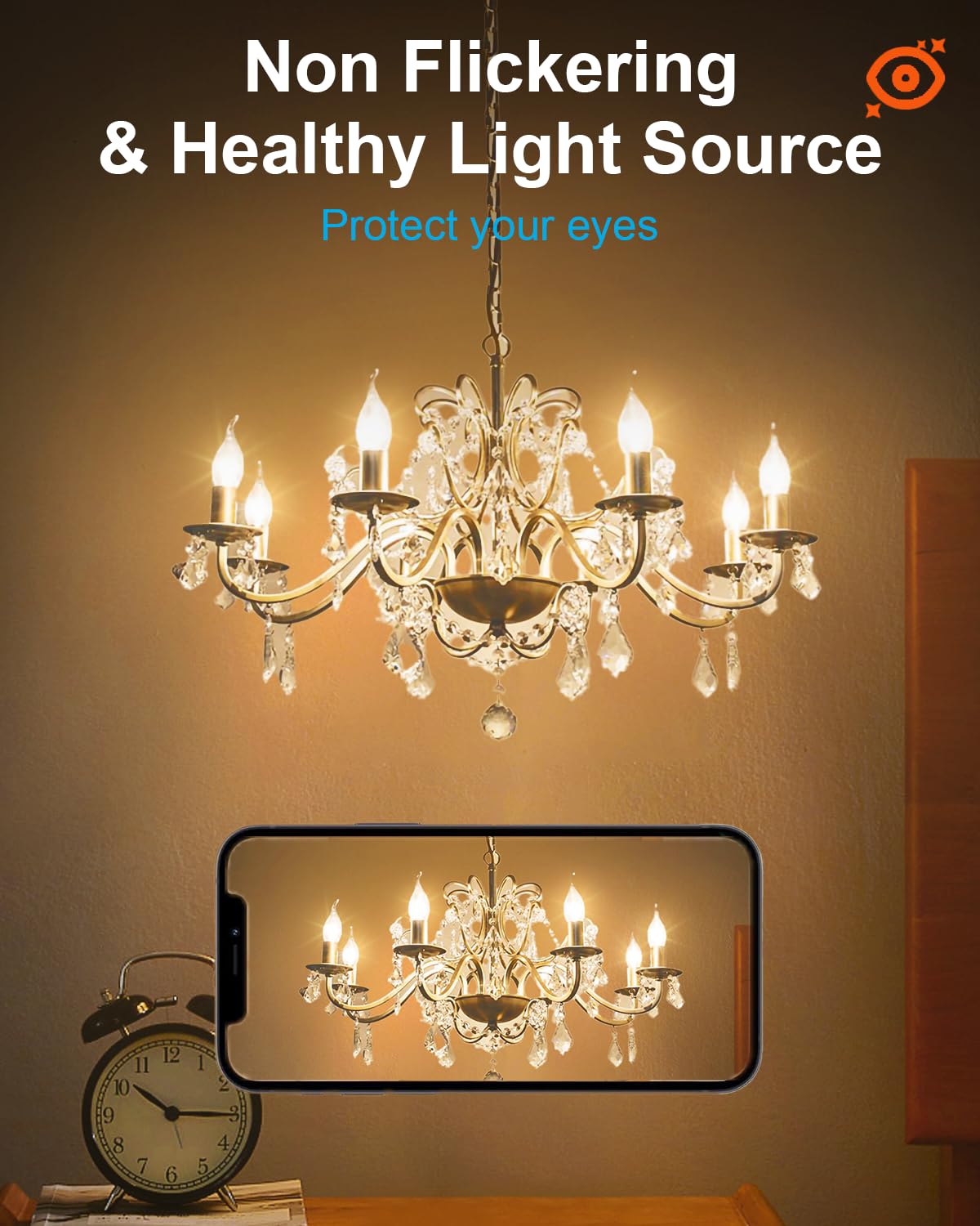 SerBion 60W E12 B10 Clear Candelabra Light Bulbs, Warm White 2700K, Dimmable, 600 Lumen, 12-Pack