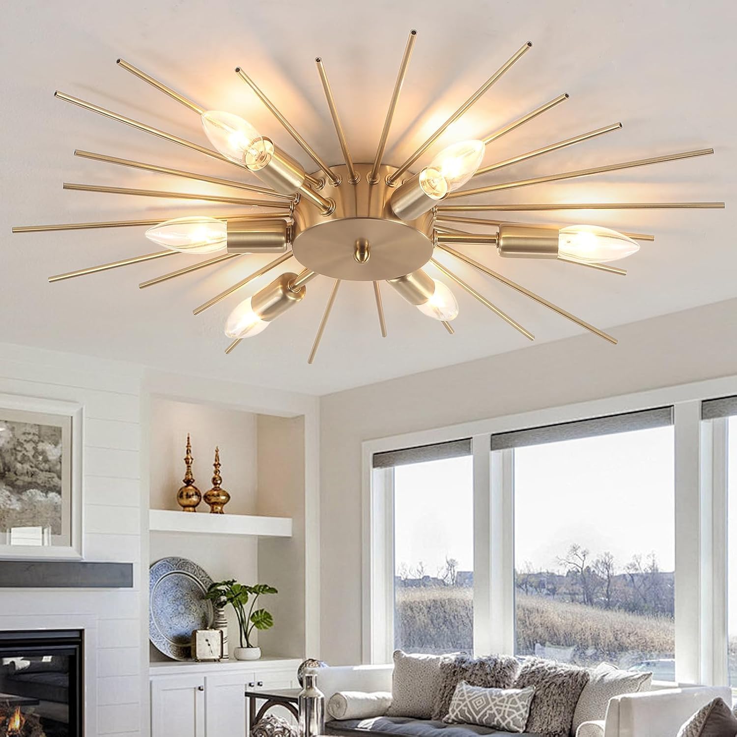 Jaycomey Modern Firework Chandelier for Dining Room, 12 Lights Chrome Pendant Lighting, Metal Aluminum Ceiling Pendant Light Fix
