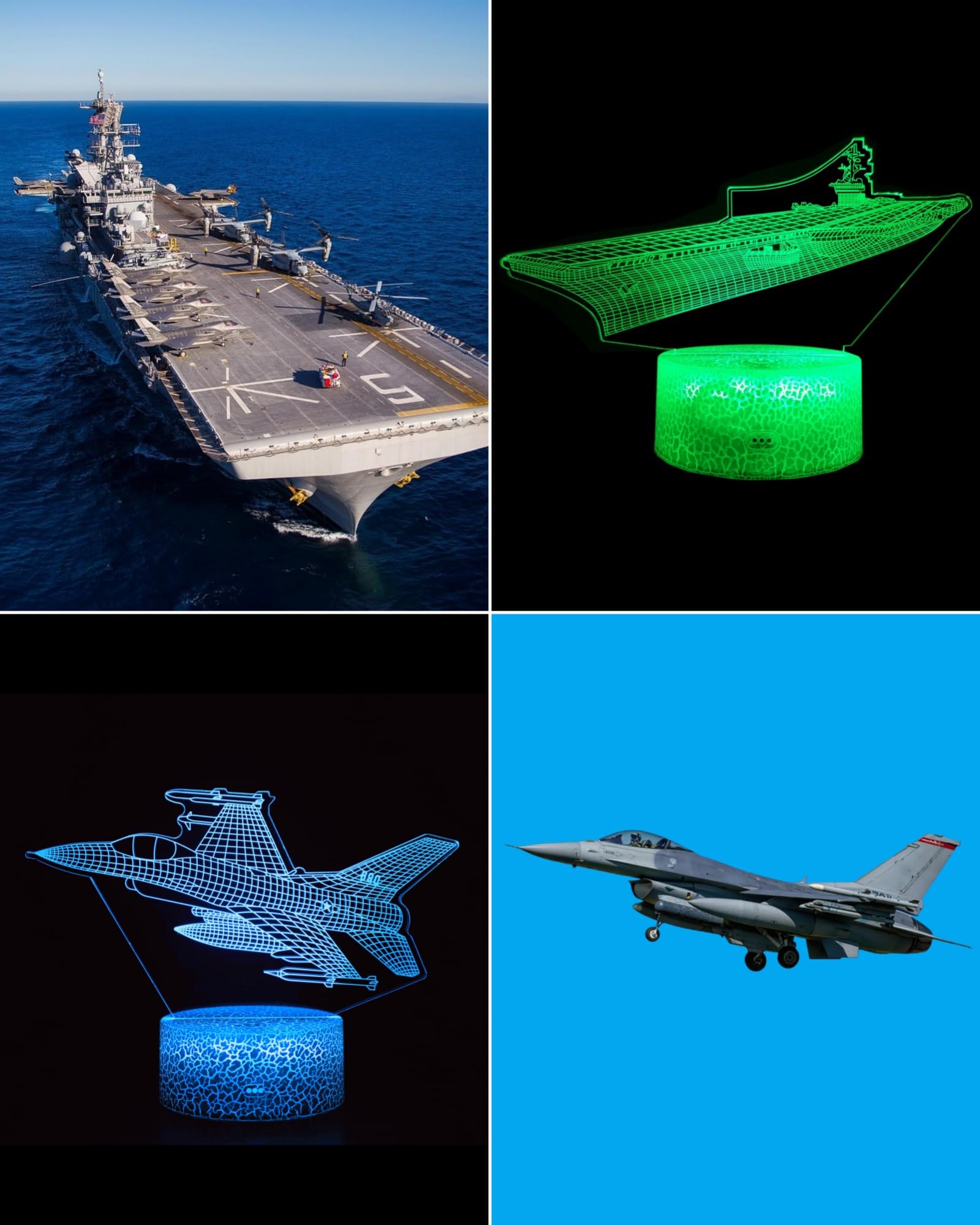 Kenmaca War  Aircraft Carrier Night Light, 3D Illusion Lamp, 16 Colors, Dimmable, Touch & Remote Control, Multicolor
