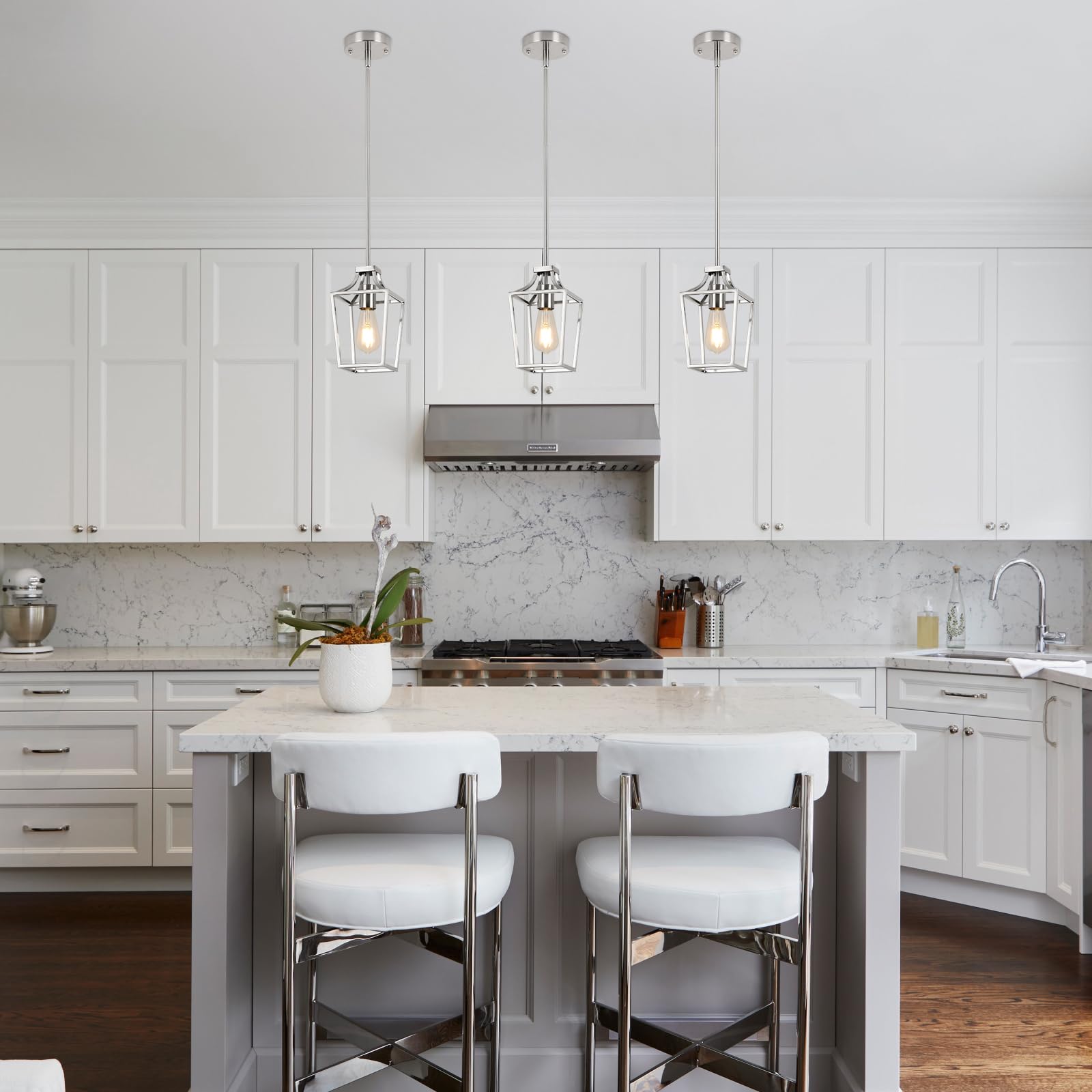 Foucasal Brushed Nickel Pendant Light Lantern Pendant Lights For Kitchen Island Mini Pendant Light Fixture, Adjustable Rods Farm