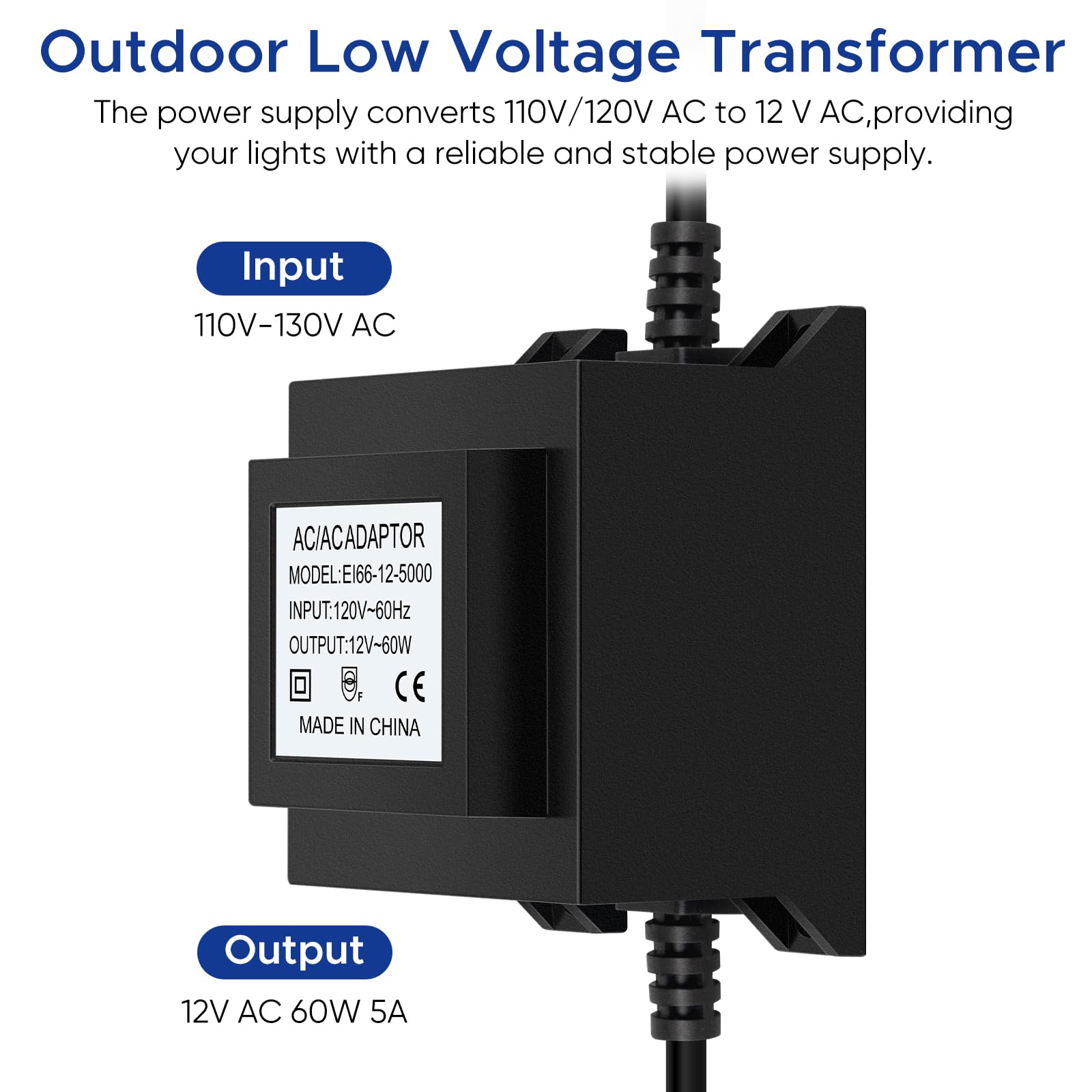 Karyoosi Outdoor Low Voltage Transformer 110/120V Ac To Ac 12V 5A 60W, Low Voltage Landscape Transformer, Power Supply Waterproo
