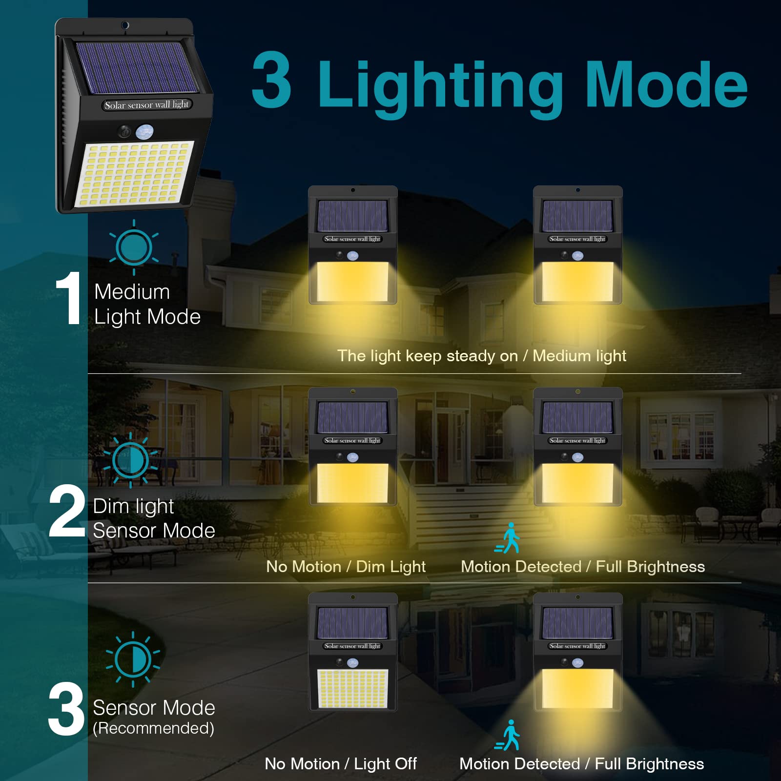 kolpop 6 Pack Solar Motion Lights, 100LED IP65 Waterproof, Warm White, Outdoor Security Wall Lights, Model WS05Y