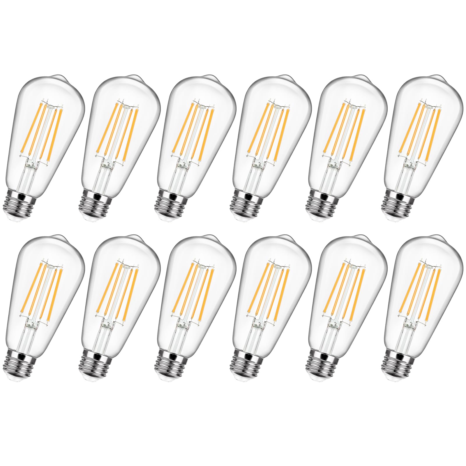 12-Pack Vintage LED Edison Bulbs 100W Equivalent 1400LM High Brightness 8W ST58 LED Filament Light Bulbs 3000K Warm White E26 Medium Base CRI90+ Antique Clear Glass for Home Dinning Room, Non-dimmable