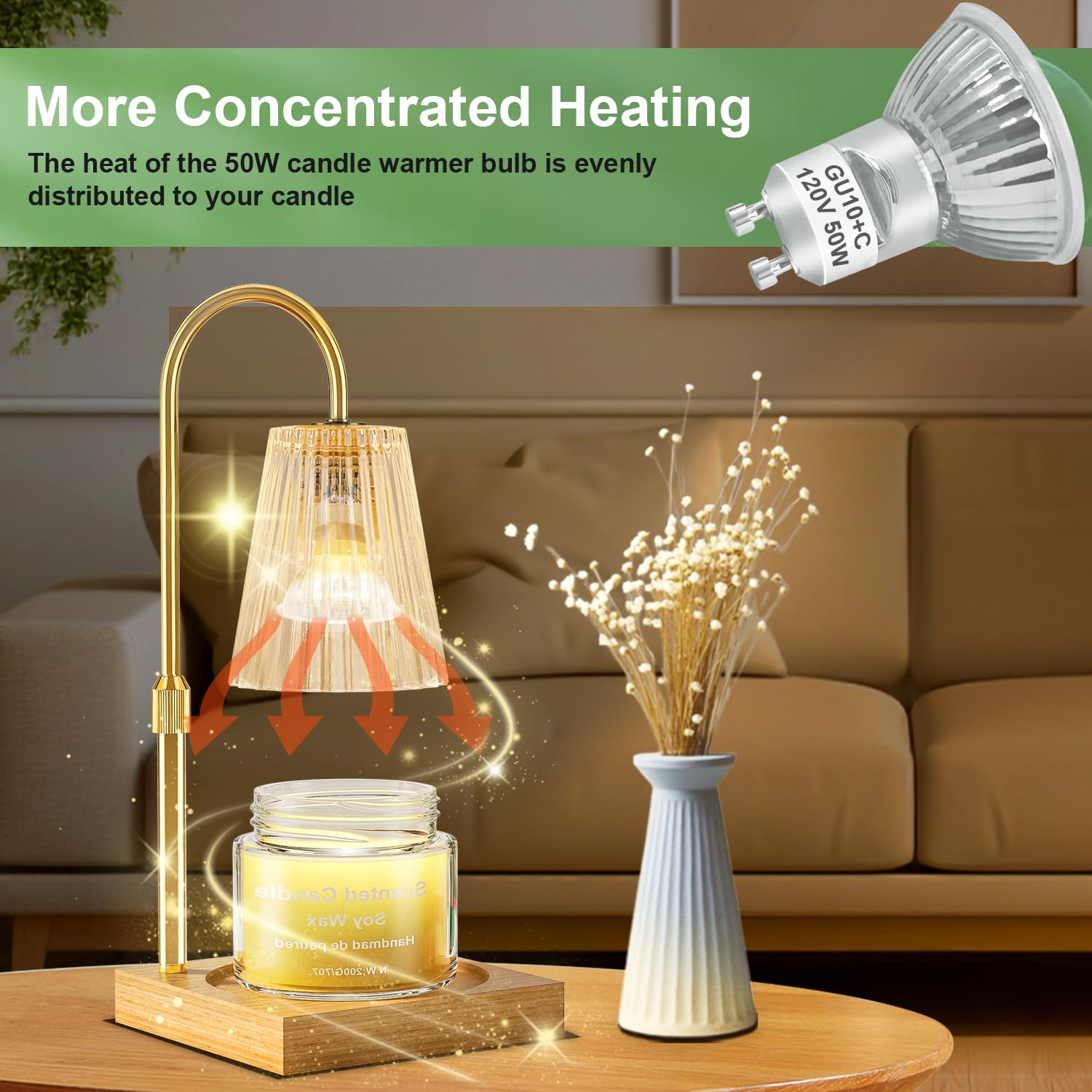 Serbion Gu10 120V 50W Halogen Light Bulbs For Track And Range Hood, Gu10+C Candle Warmer Lamp With Dimmable, 2700K Warm White, 6