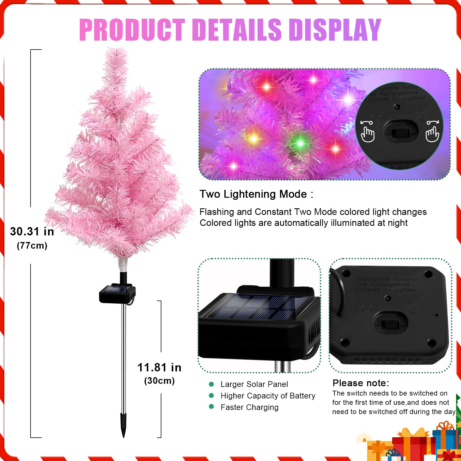 4 Pack Pink Solar Christmas Tree Garden Stake Light Waterproof Outdoor Christmas Decorations 2 Modes Solar Christmas Lights For Yard Front Porch Pathway Gave Garden Decor
