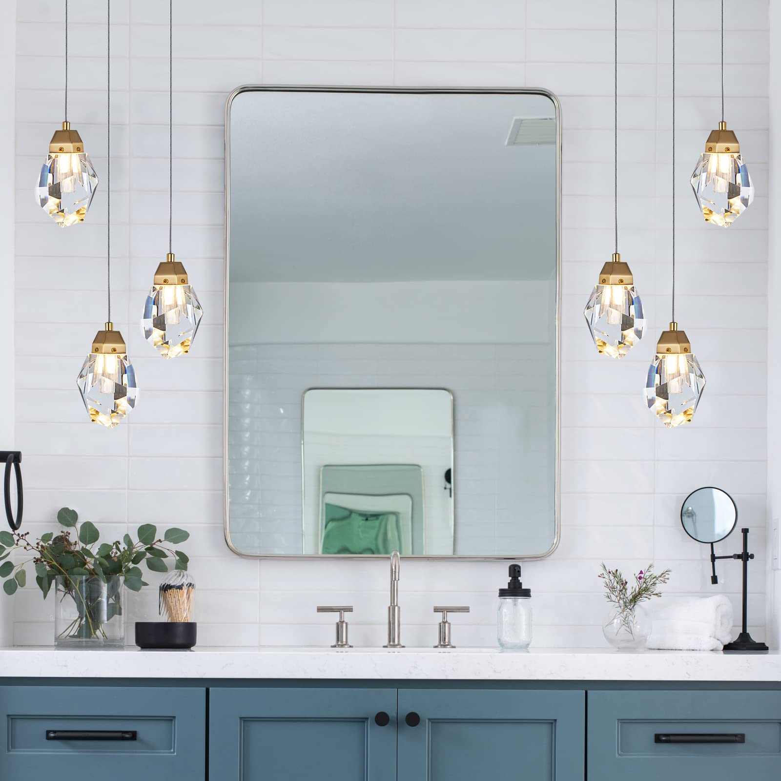 3 Lights Crystal Pendant Light Modern Cluster Chandelier - Dimmable Led Pendant Light Fixture With Brass Teardrop Design - Styli