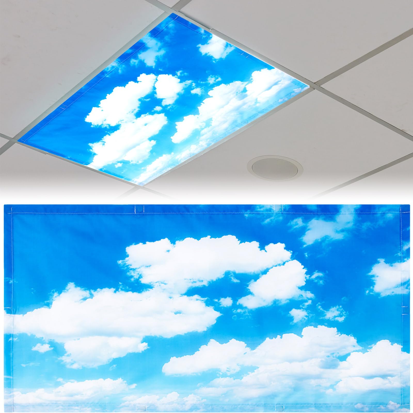 Patelai Fluorescent Light Cover with 10 Magnets, 4x2 Feet, Blue Sky, Flame Retardant Fabric, Model PT-Patelai-132930