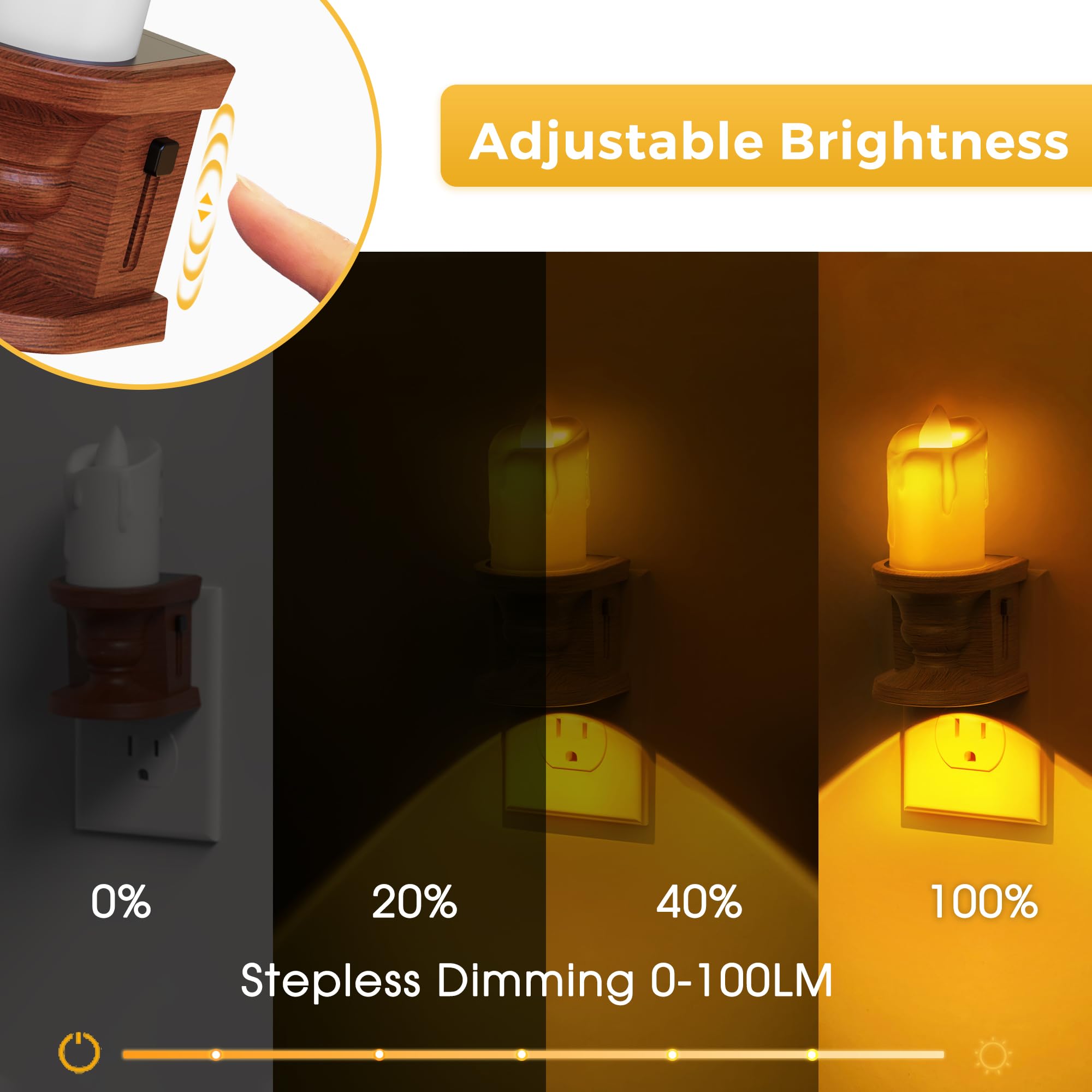 L Lohas Led Night Light [2-Pack] Flameless Candle Night Light With 3 Lighting Model  Dusk To Dawn Sensor 0-100Lm Brightness Dimmable Amber Light Vintage Nightlight For mature-themeds Hallway Bedroom