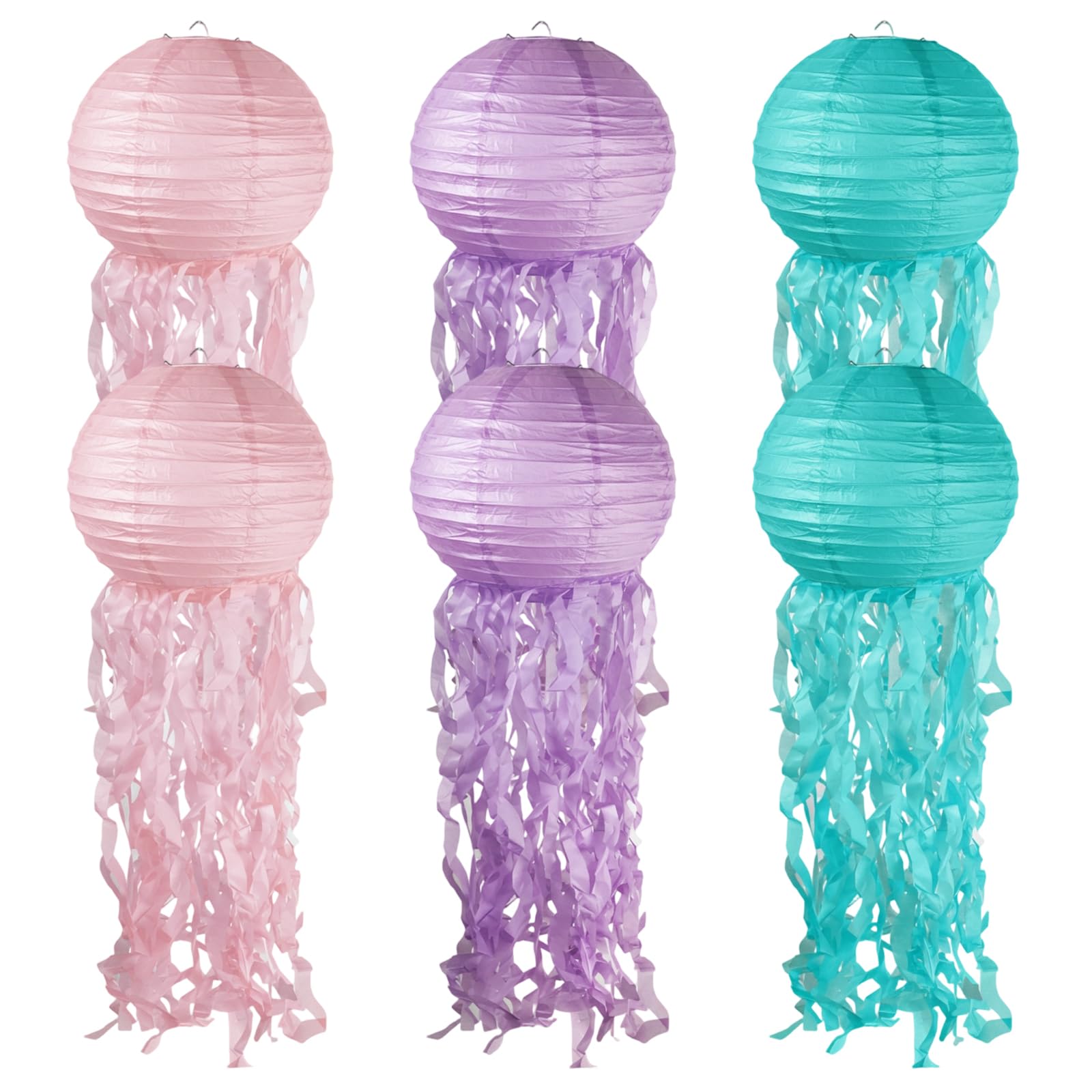 6 Pack Hanging Jellyfish, Paper Lanterns, Blue ?Purple ?Pink, Jelly Fish Decorations for Party, Home, Festival