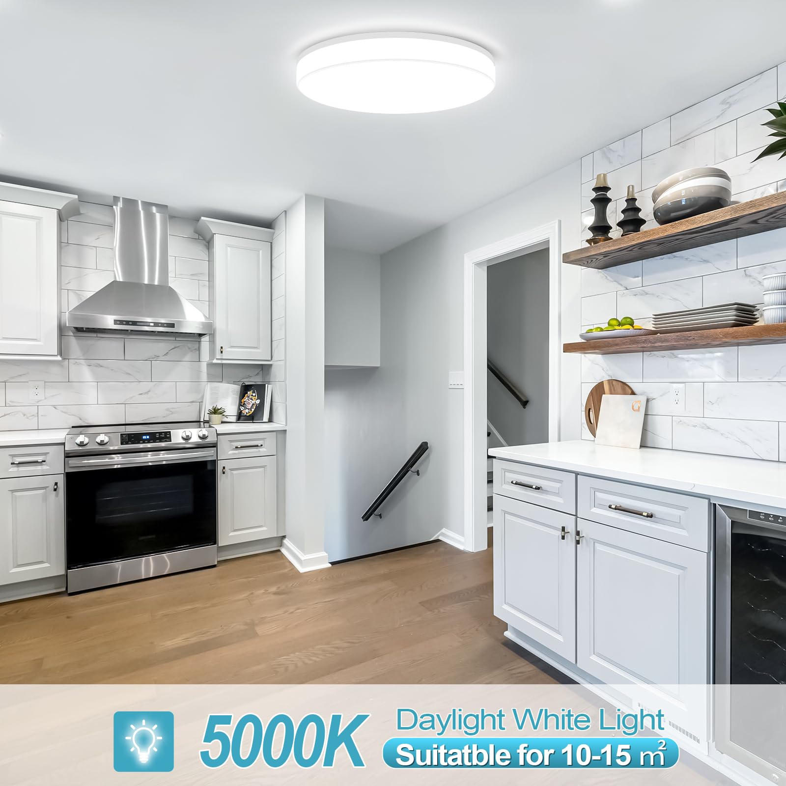 Airand LED Ceiling Light Fixture 18W 1650LM 9.5in Waterproof Round Daylight White ABS+PC for Kitchen, Bedroom, Living Room