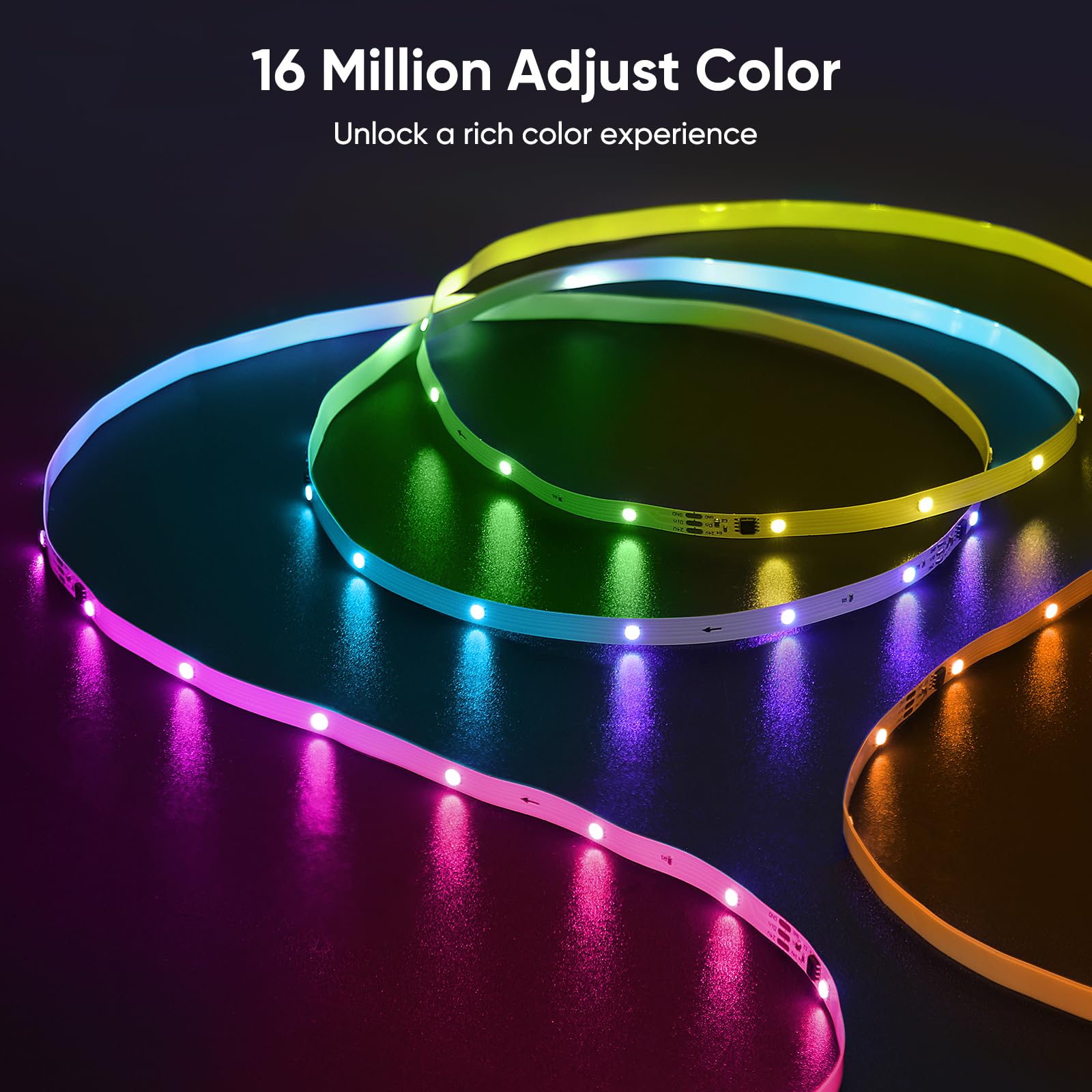 ERBTY LED Strip Lights, 130FT (2 Rolls of 65ft), RGB Color Changing, Music Sync, 24-Key Remote, PVC, Multicolor