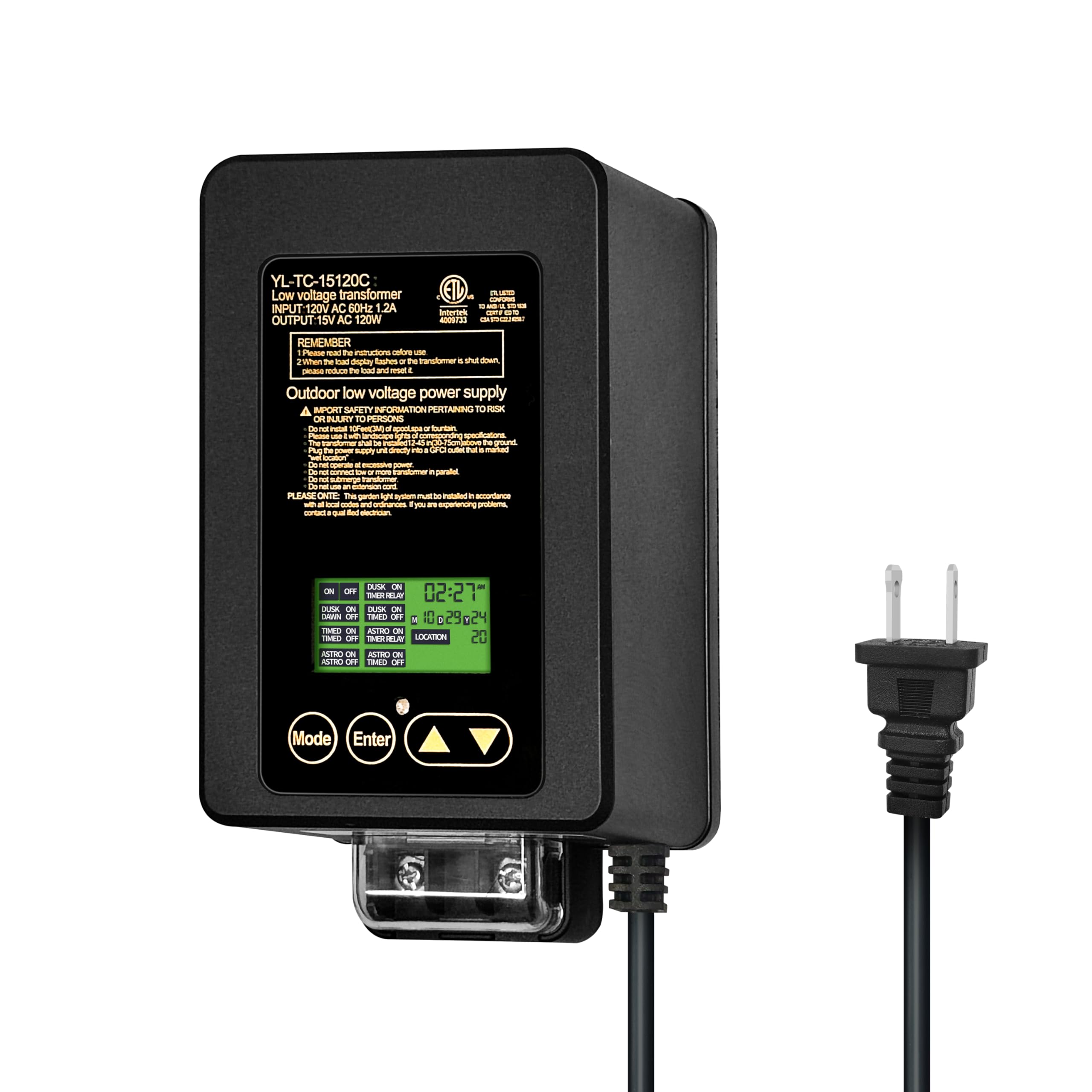 GKOLED 120W Low Voltage Landscape Transformer, Outdoor Landscape Lighting Transformer with Photocell Sensor and Timer, 120V AC t