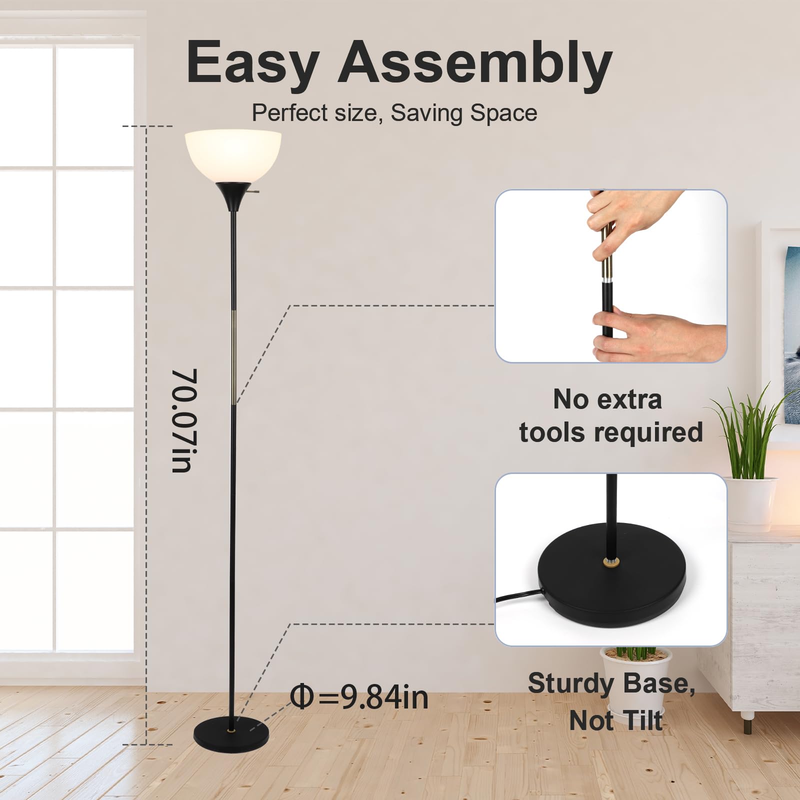 Floor Lamp, Dimmable Standing Lamp, 3 Levels Brightness Led Floor Lamp Rotary Switch Floor Lamps Modern Industrial Lamp With Sha