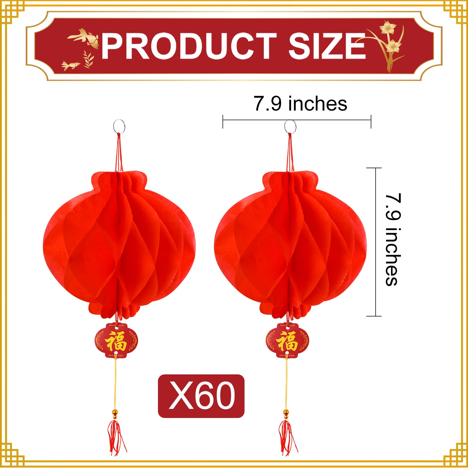 60 Pieces Red Chinese Lanterns Festival Lanterns Decorations For New Year, Spring Festival, Wedding, Restaurant
