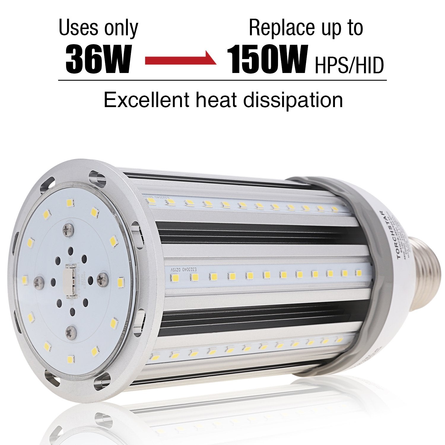 TORCHSTAR 36W LED Corn Light Bulb, 5000K Daylight, E39 Base, Super Bright 4300Lm, Metal for Indoor/Outdoor Use
