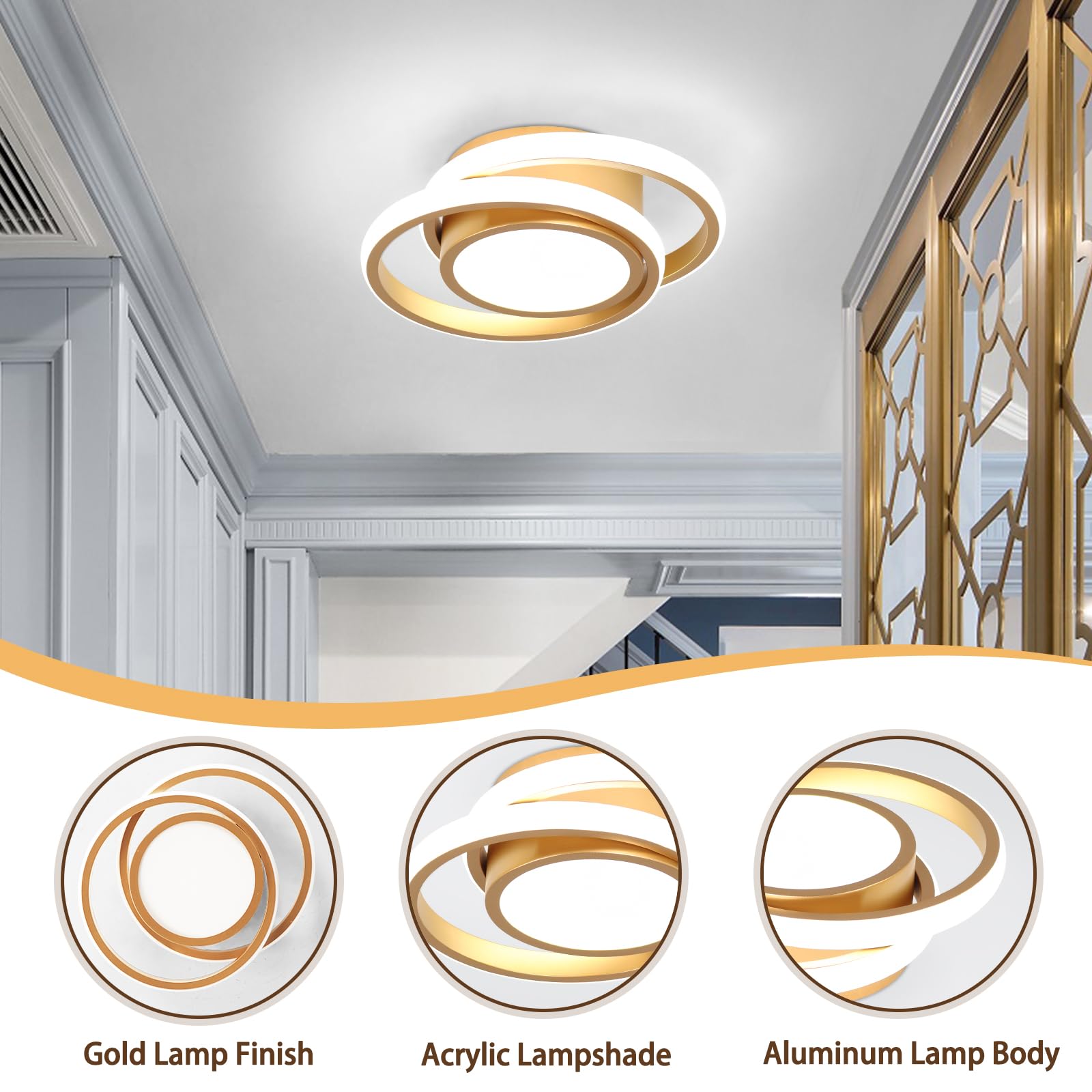 Caneoe Small Modern Led Ceiling Light  Gold Round Hallway Light Fixtures Ceilings  Indoor Ceiling Lamp Fixtures For Hallway Living Room Bedroom Kitchen Office Lighting Fixture