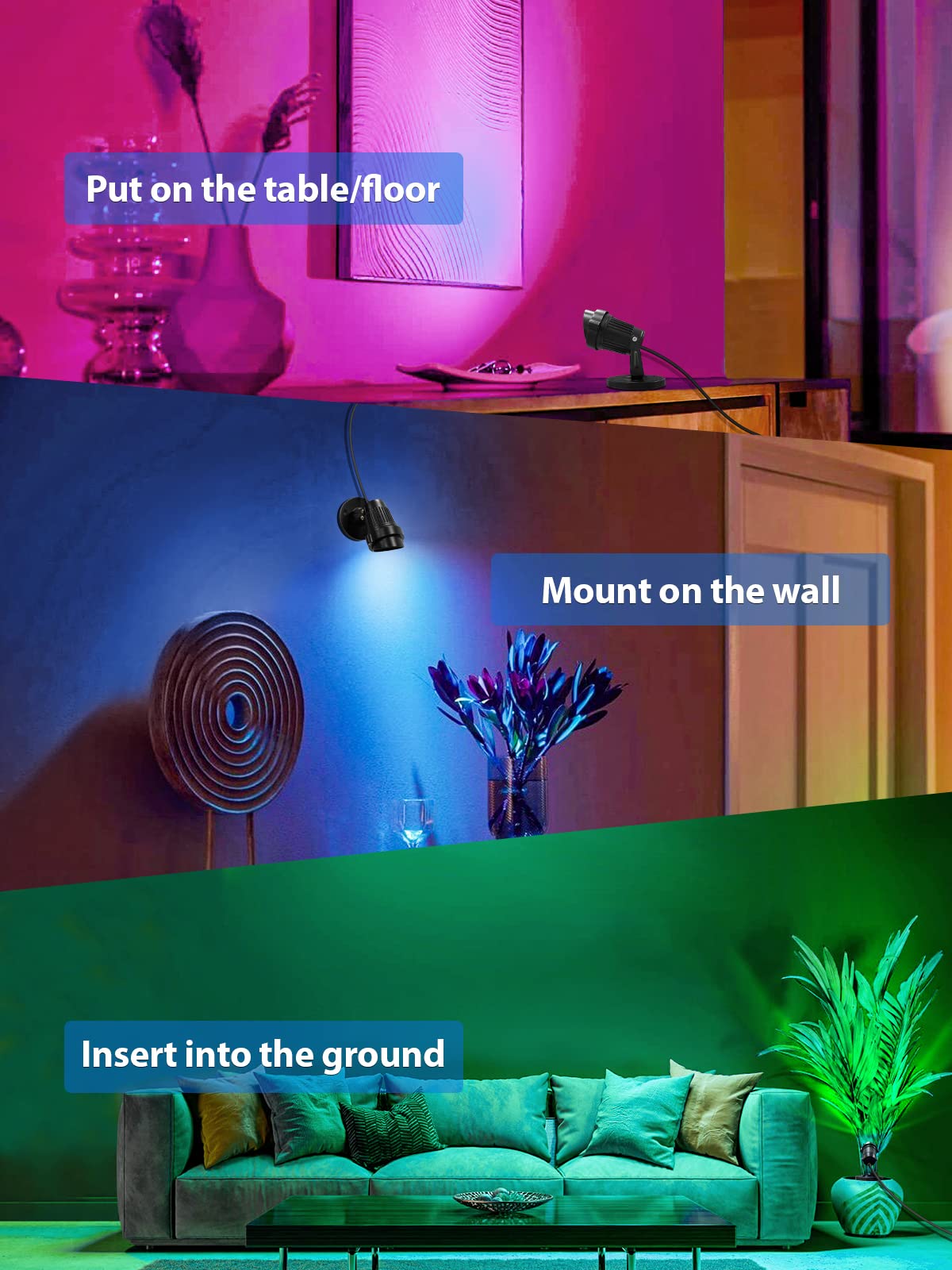 Doreio Rgbw 5W Led Spot Lights With Remote - Indoor Uplighting For Plants & Parties, 1 Pack