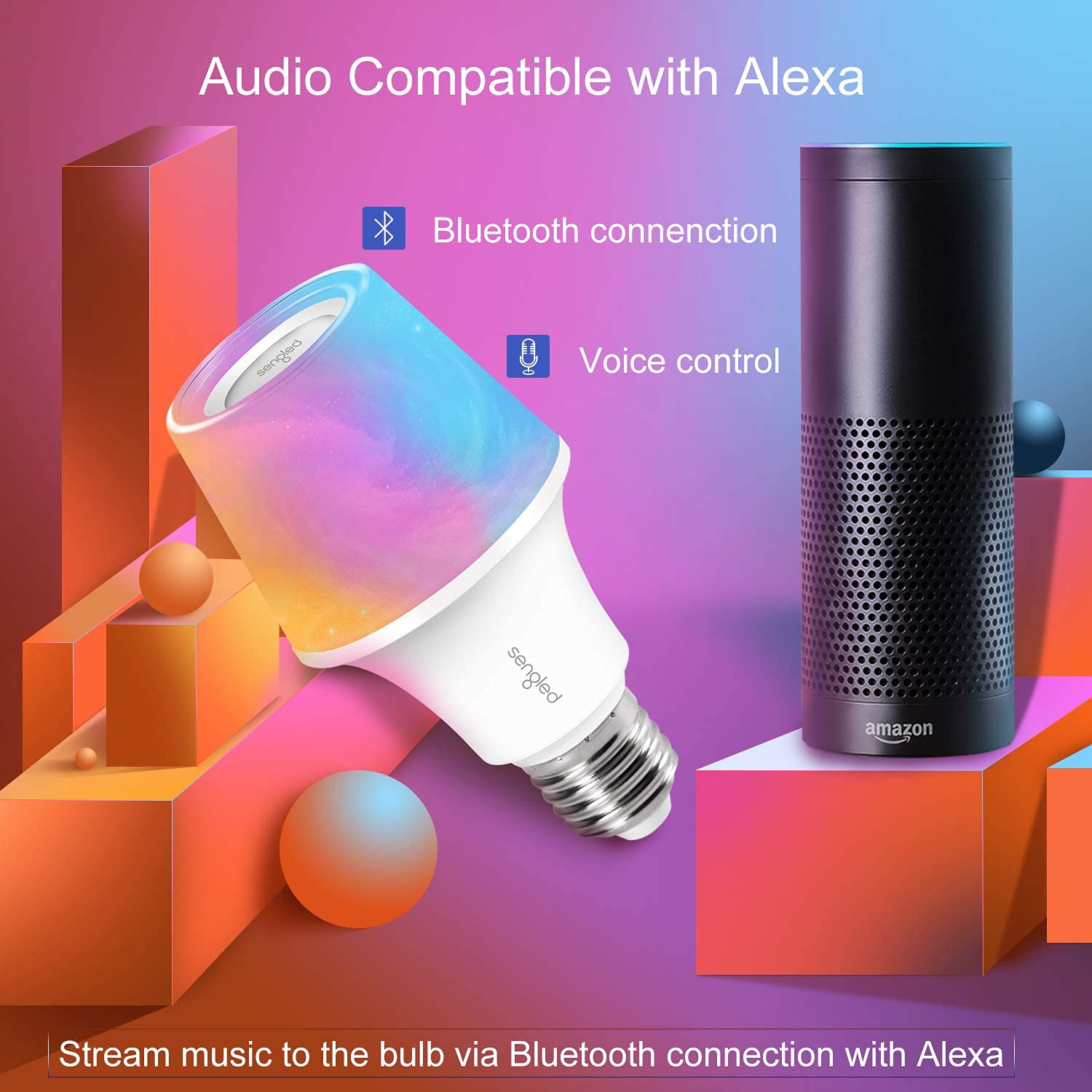 Sengled RGBW Bluetooth Light Bulb Speaker - 60W Dimmable Smart Bulb, App Controlled, 16 Million Colors, E26, Model S21-N15WA