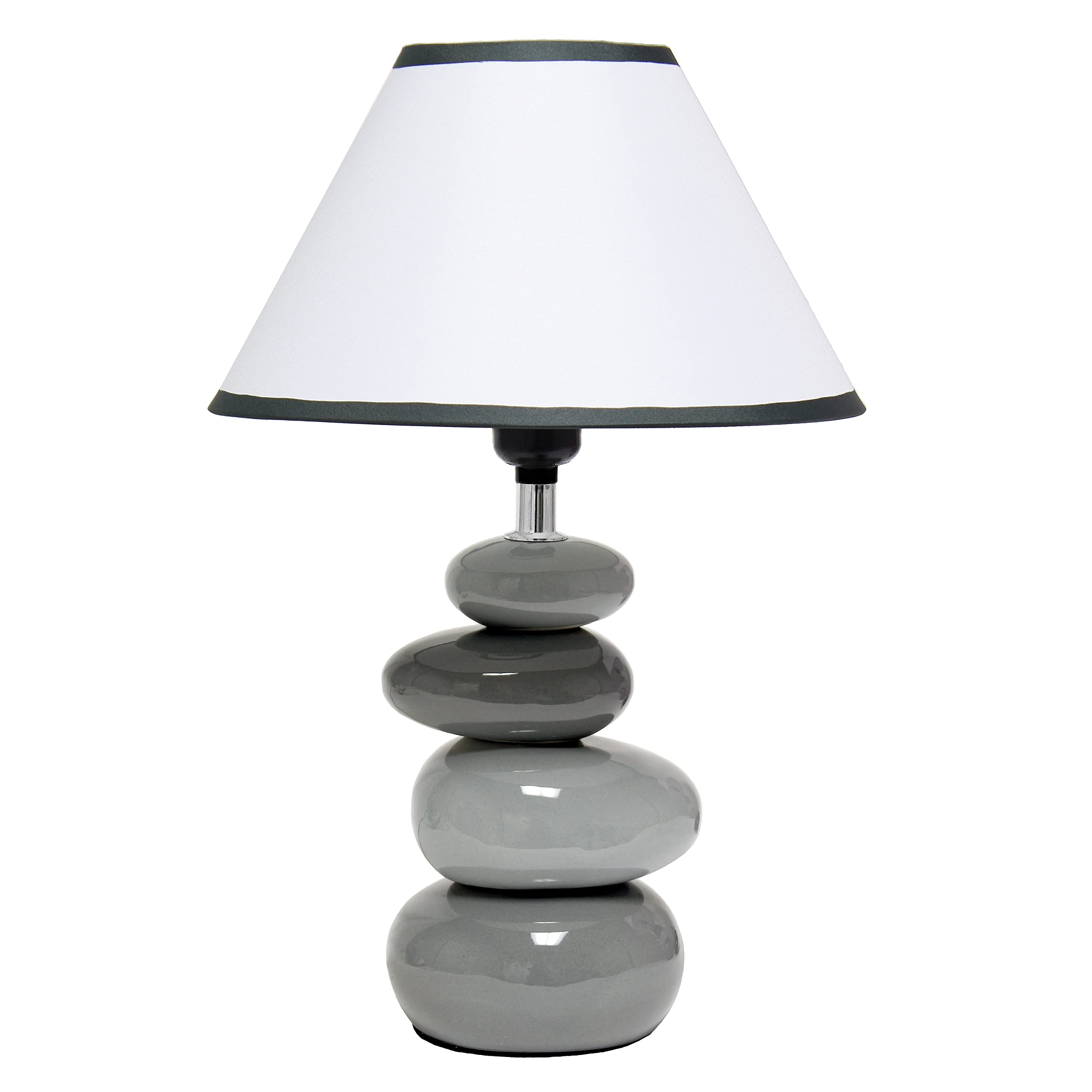 Simple Designs LT1141-GRY Gradient Gray Stacked Ceramic Stone Table Lamp wih White Empire Shade for Living Room, Bedroom, Office, Entryway, Hallway, Gray