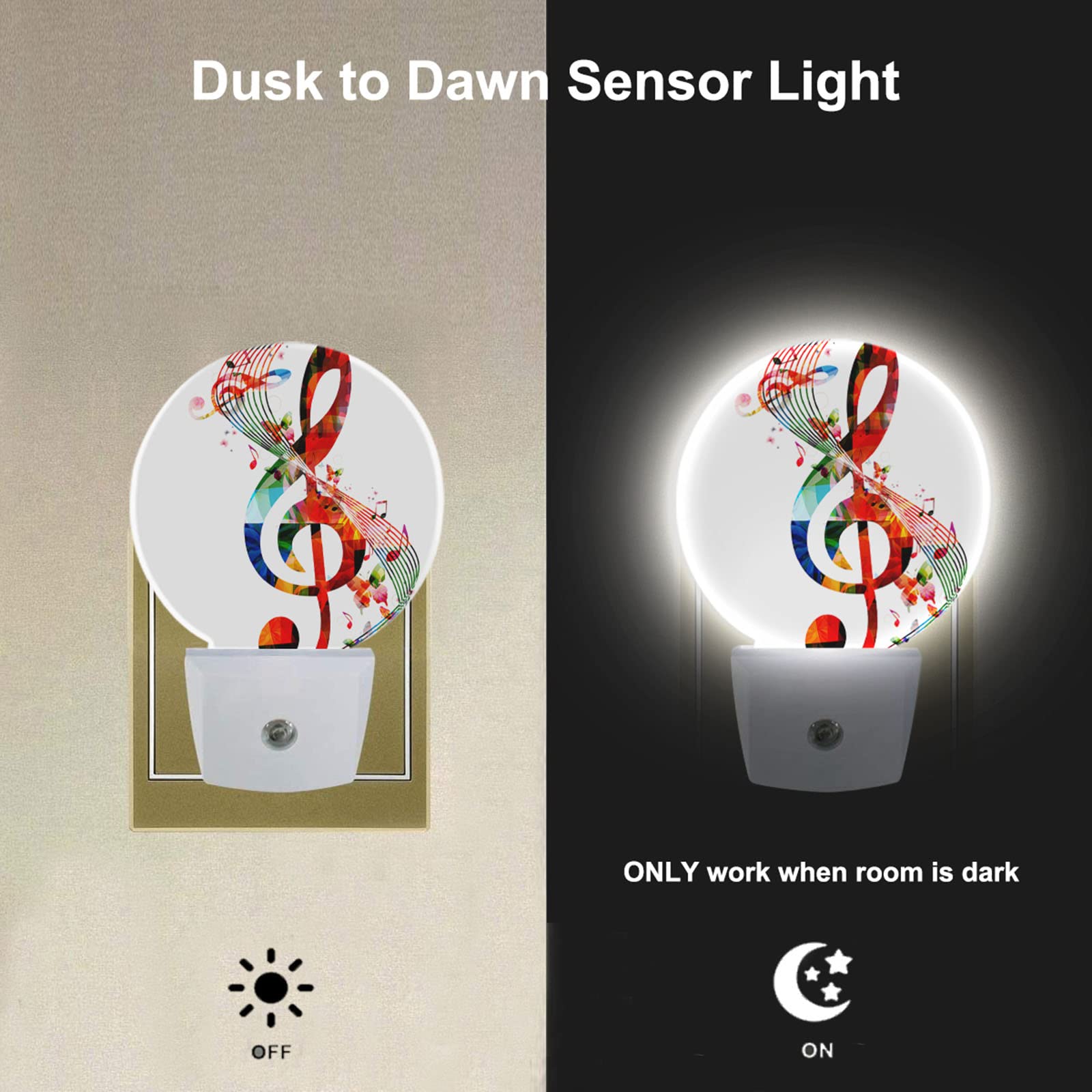 Ekobla Music Night Light Colorful Music Notes Night Lights Plug Into Wall For Girls Boys Men Women, Dusk To Dawn Sensor Led Nigh