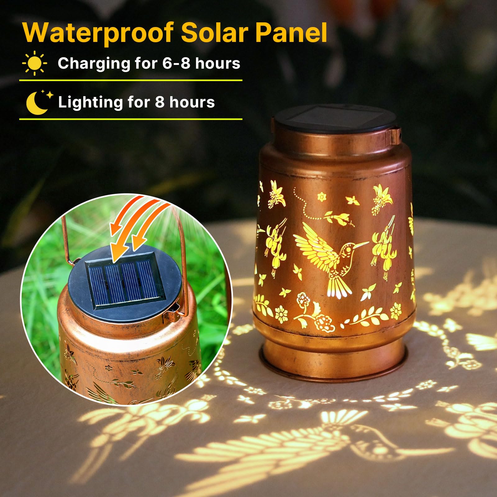 Hummingbird Solar Lanterns Outdoor Waterproof Hanging Solar Lights Christmas Gifts For Women Mom Metal Decorative Led Lantern Ou