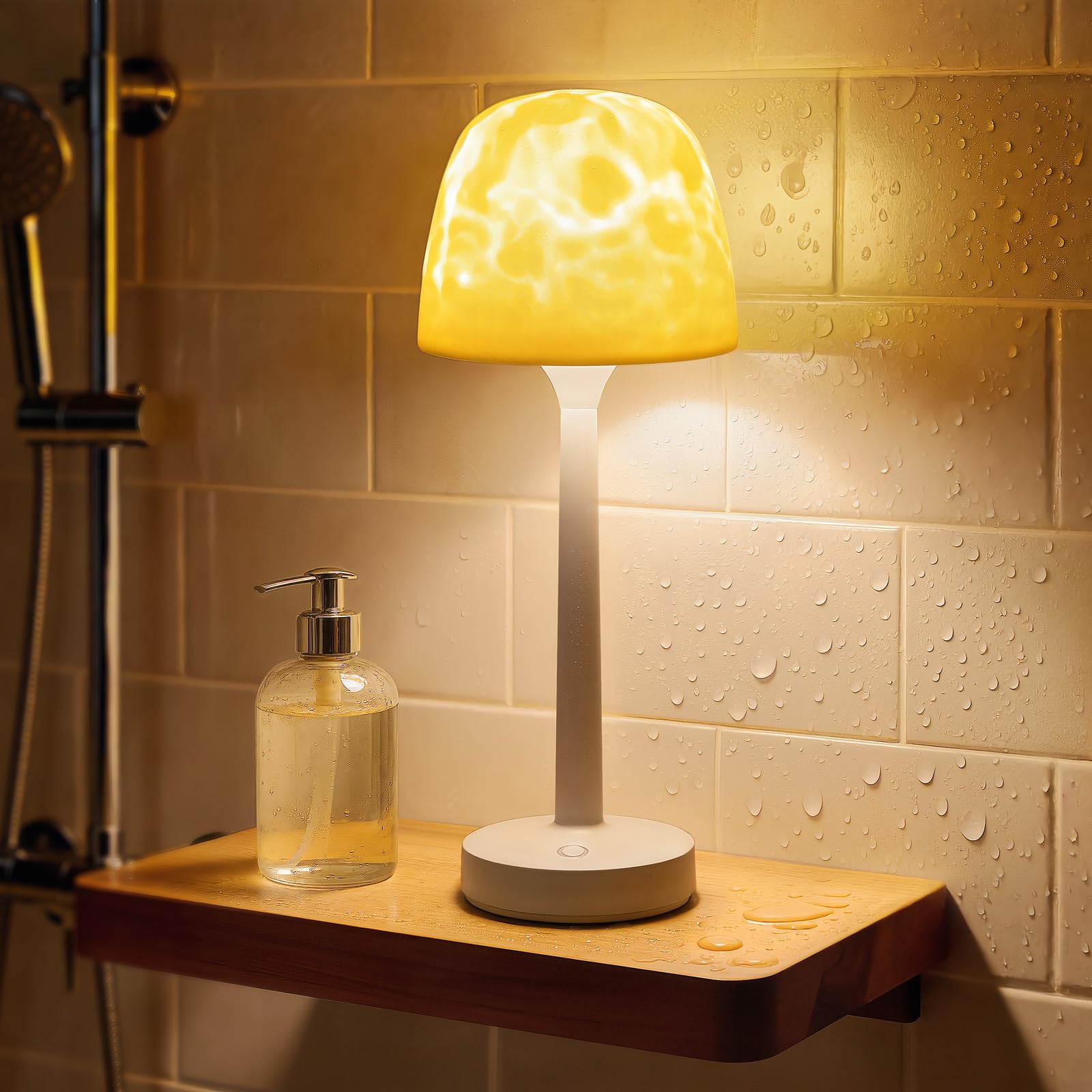Beslike Waterproof Shower Lamp  Rechargeable Cordless Bathroom Light with Ocean Wave Projector  16-Color Changing LED Mood Light with Touch & Remote Control for Bathtub  Spa and Bathroom Decor