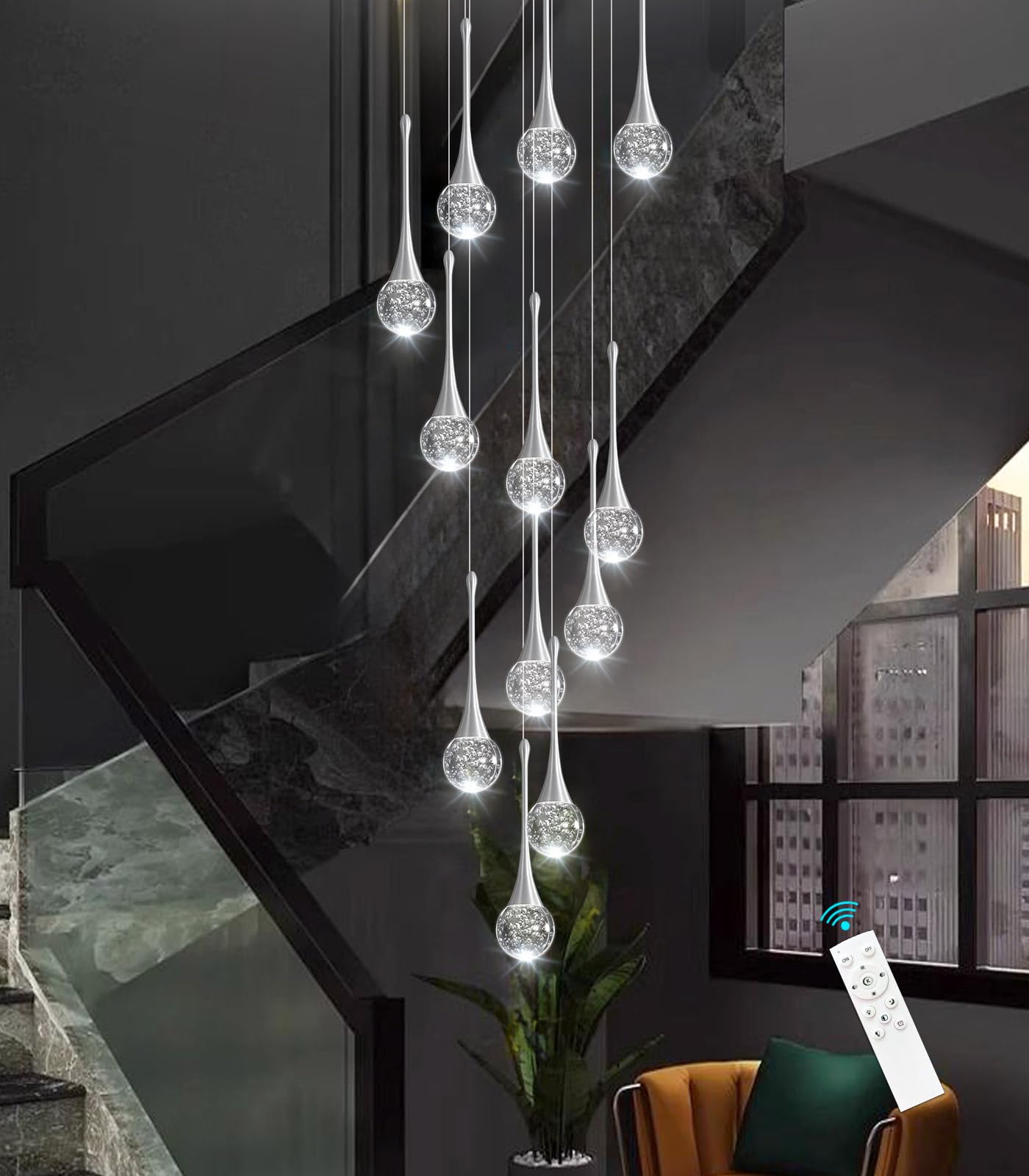 cenozo Modern Glam Crystal Chandelier, 12 Lights, Brushed Nickel, Stainless Steel, LED Dimmable, RS2037-12Y, Silver