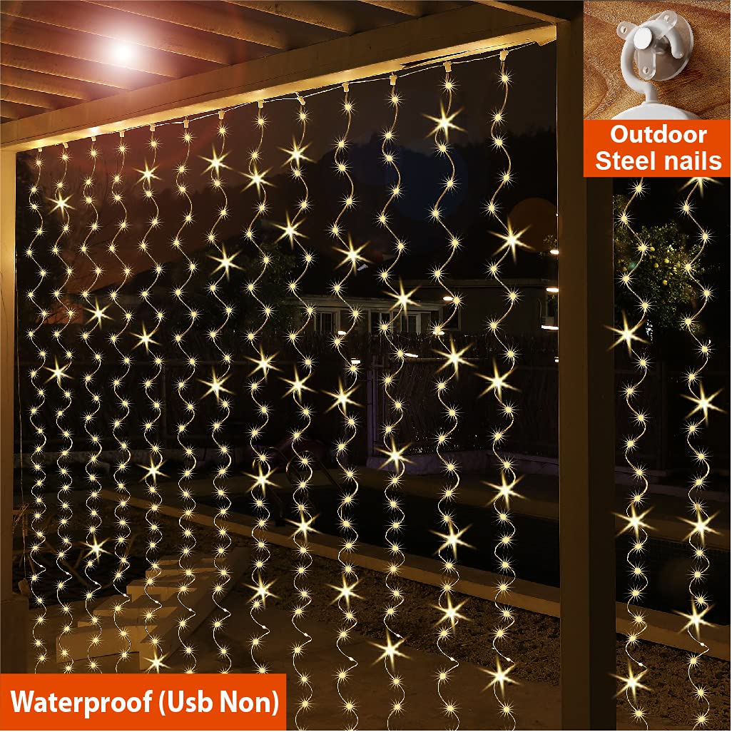 ZSJWL 6.5  9.8ft Curtain String Lights, USB Plug Fairy Lights Remote Dimmable Control, 8 Flashing Modes Waterproof Lights for Wi