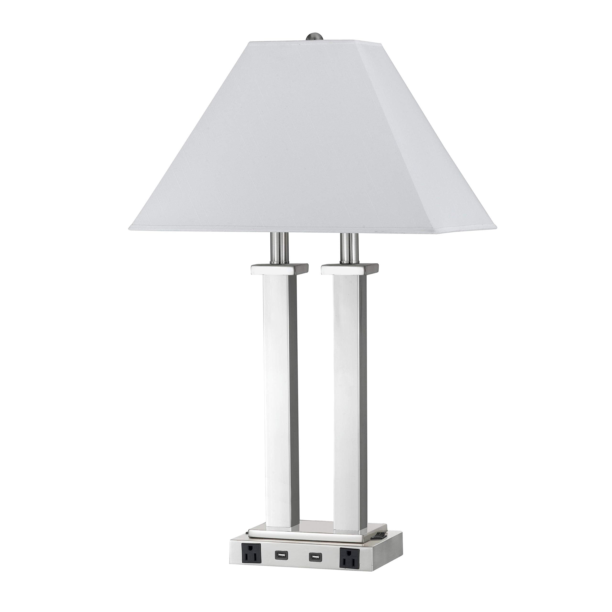 Benzara 60W x 2 Desk Lamp with Trapezoid Shade, Metal, Silver and White, Model BM224694