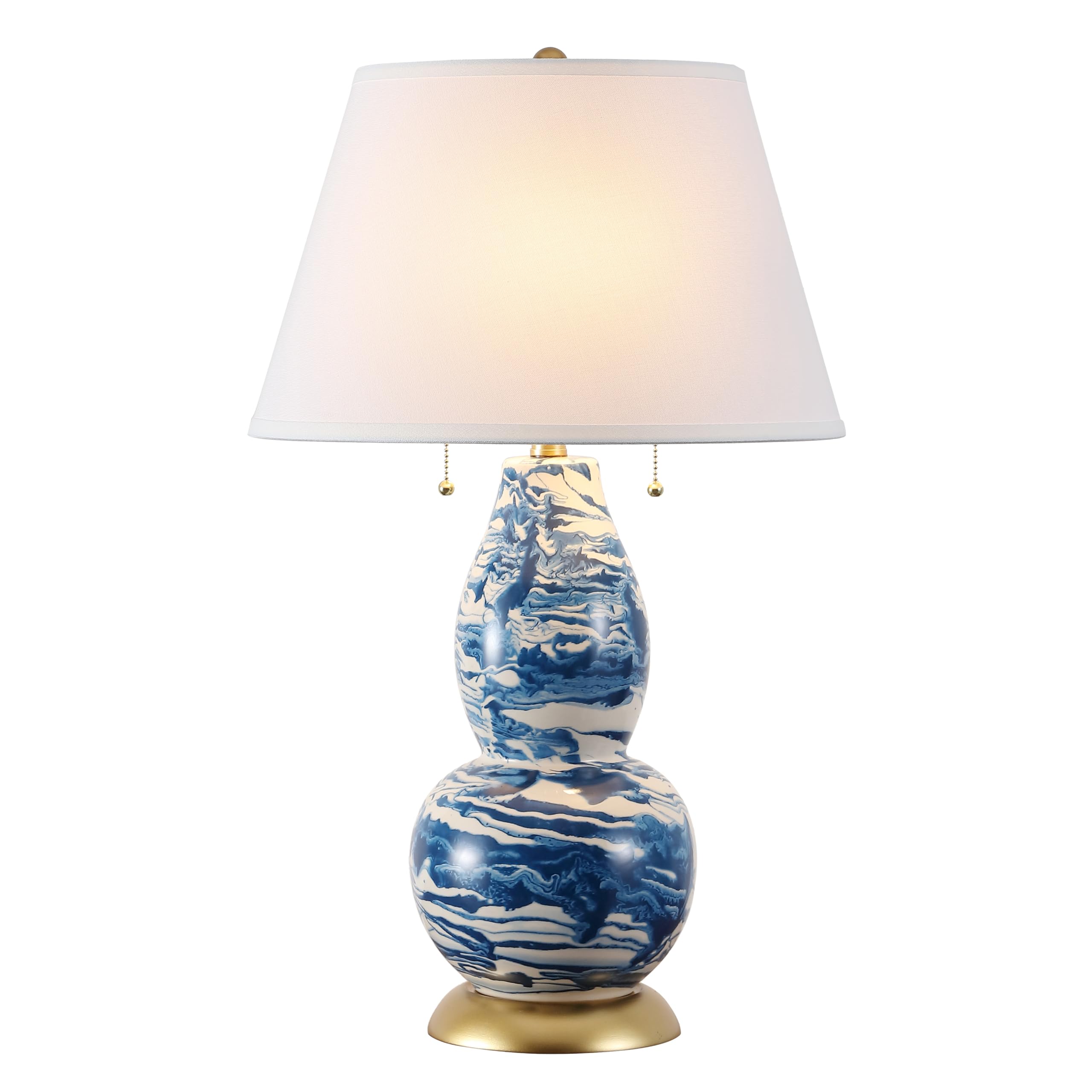 Safavieh Lighting Collection Color Swirls Glass Navy and White Table Lamp, Set of 2