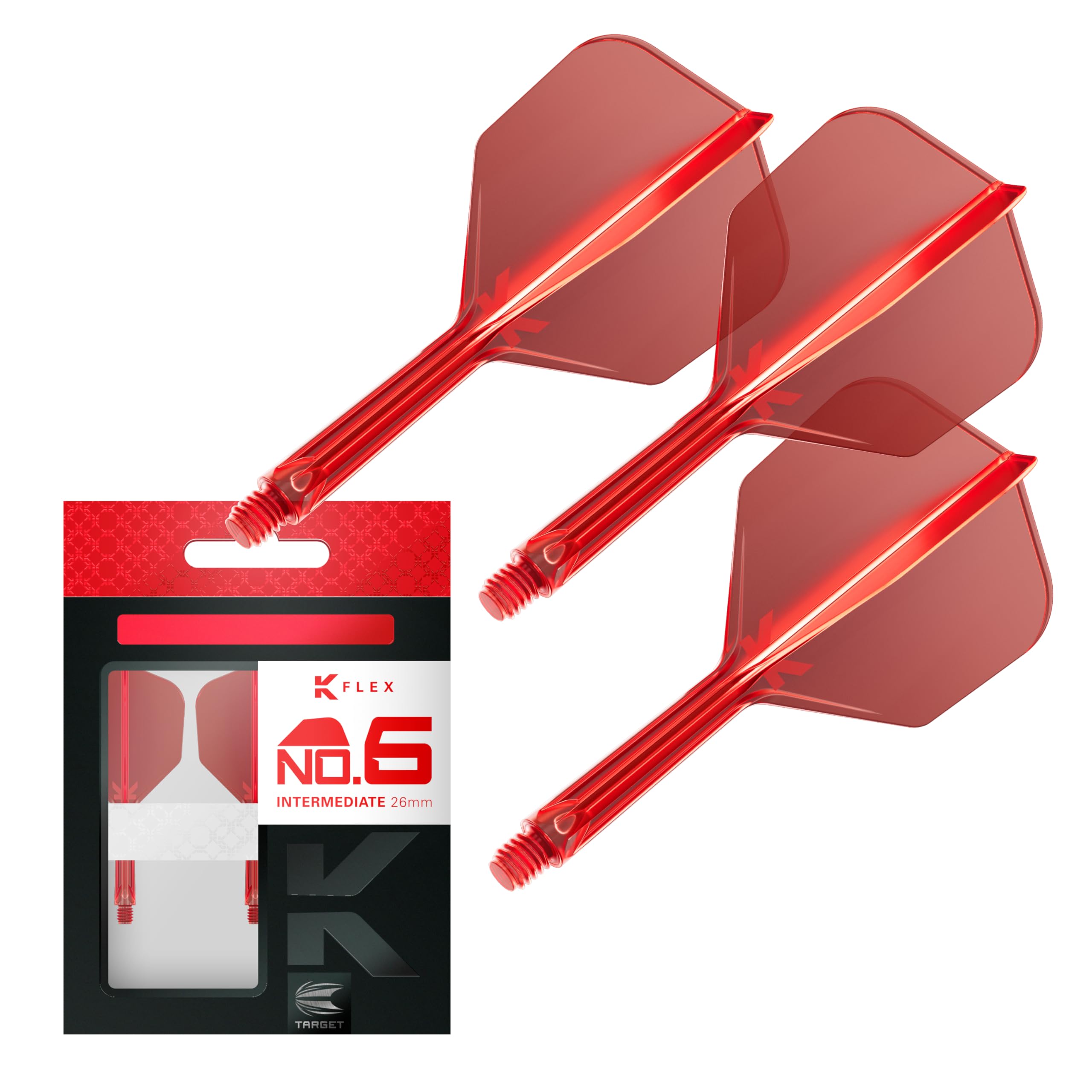 Target Darts K Flex Integrated Dart Flights and Shafts, No.6 Red, Intermediate (26mm), Pack of 3, Model taf1412