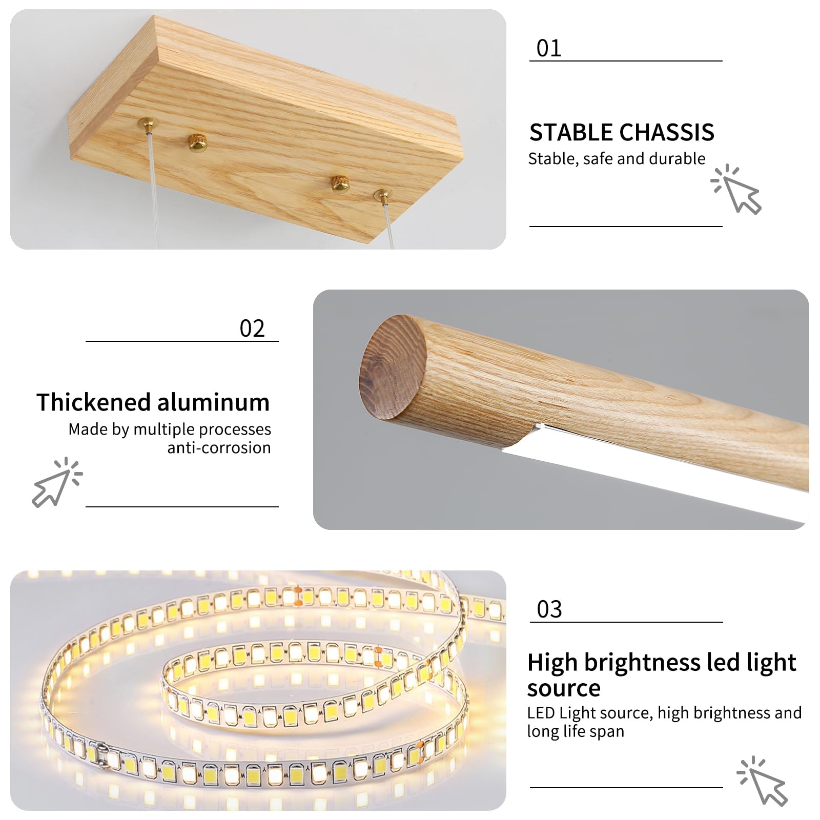 Modern Wooden Pendant Light  47In White Ash Wood Chandelier With Remote Control 3000K-6500K Adjustable Color Temperature Aluminum Island Lighting Lamp For Dining Room  Living Room B