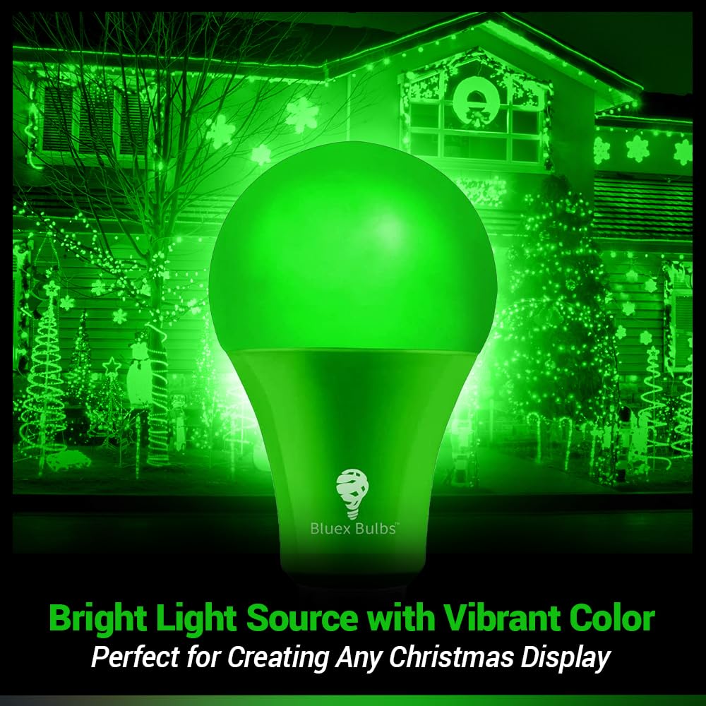 Bluex Bulbs 2 Pack LED A21 Green Light Bulbs 15W E26 Base for Home, Party, Holiday Decoration