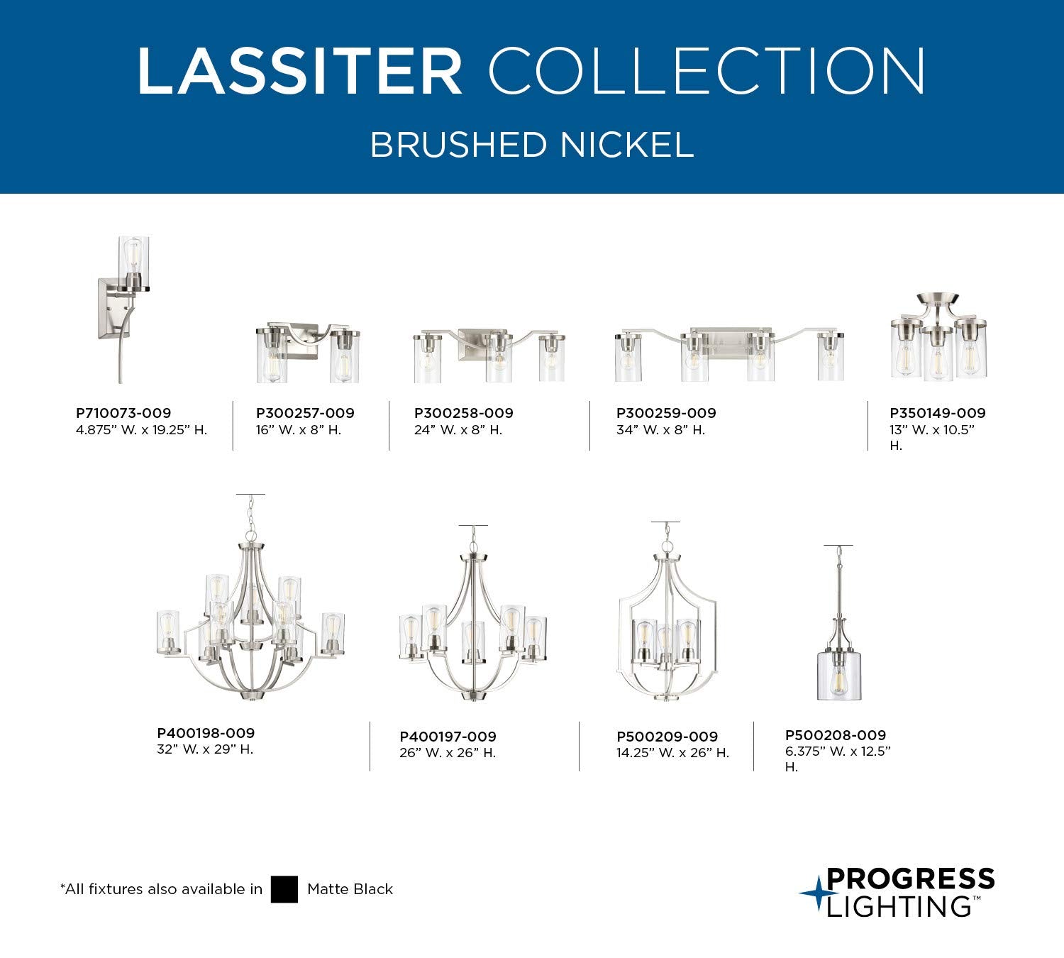 Progress Lighting Lassiter Collection 9-Light Clear Glass Modern Chandelier Light Brushed Nickel, 29.00X32.00X32.00
