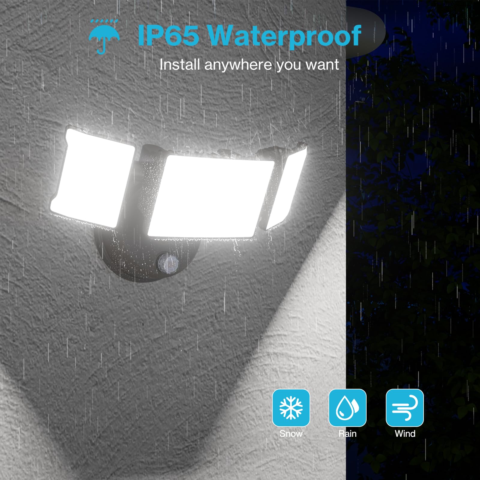 Olafus 60W Flood Light, IP65 Waterproof, 6000LM, Dusk to Dawn, Brown, Model BDB50D-3