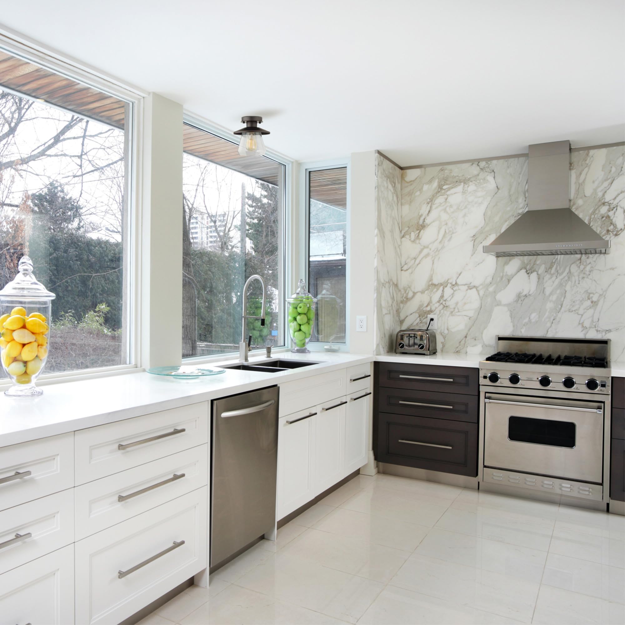 Globe Electric 64846 1-Light Semi-Flush Mount Ceiling Light, Oil Rubbed Bronze, Clear Glass Shade, Ceiling Light Fixture, Bedroo