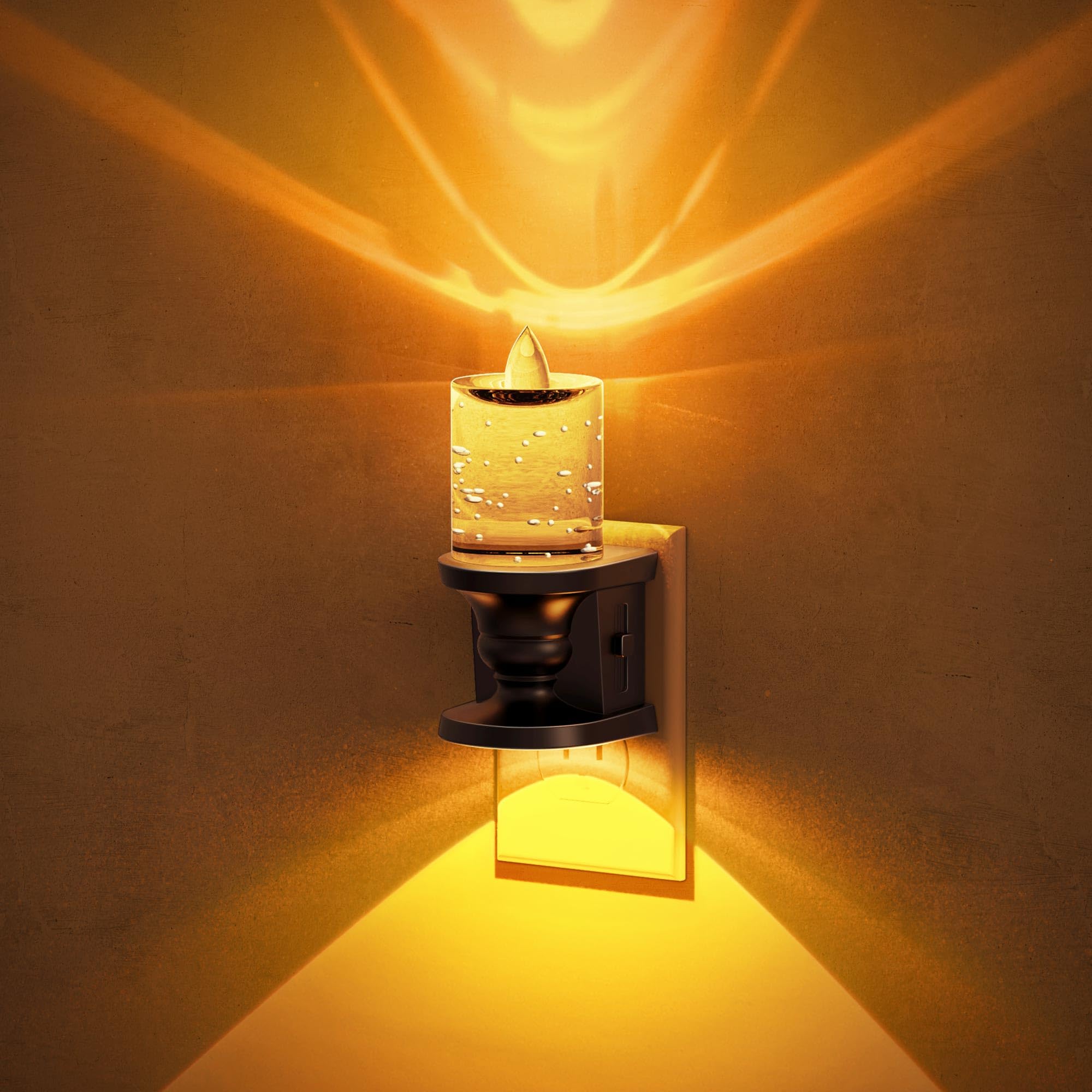 JandCase Night Light  Candle Amber Night Lights Plug into Wall  Flameless Flickering Candle Nightlight  0-100LM Dimmable LED Nightlights  Dusk to Dawn Sensor Decorative nite light for Bathroom  1 Pack
