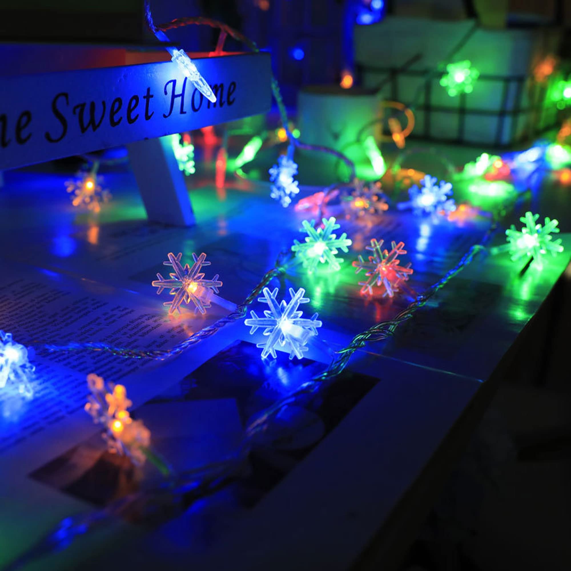 Snowflake Simple Led String Dazzle Bright 100 LED Christmas Snowflakes String Lights, 49FT, Waterp ...