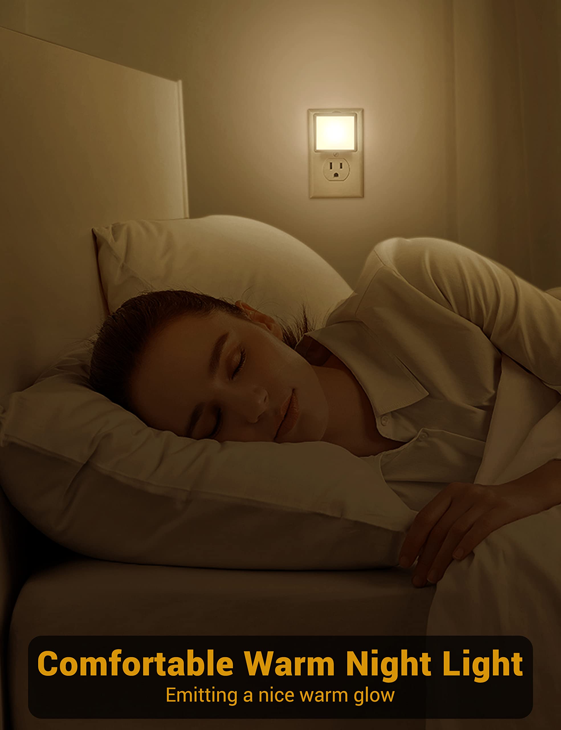 Jandcase Night Lights Plug Into Wall 2 Pack, Plug In Night Light With Dusk-To-Dawn Light Sensor, 3000K Soft White 0.3W, Led Nightlight For Bathroom, Adult, Hallway